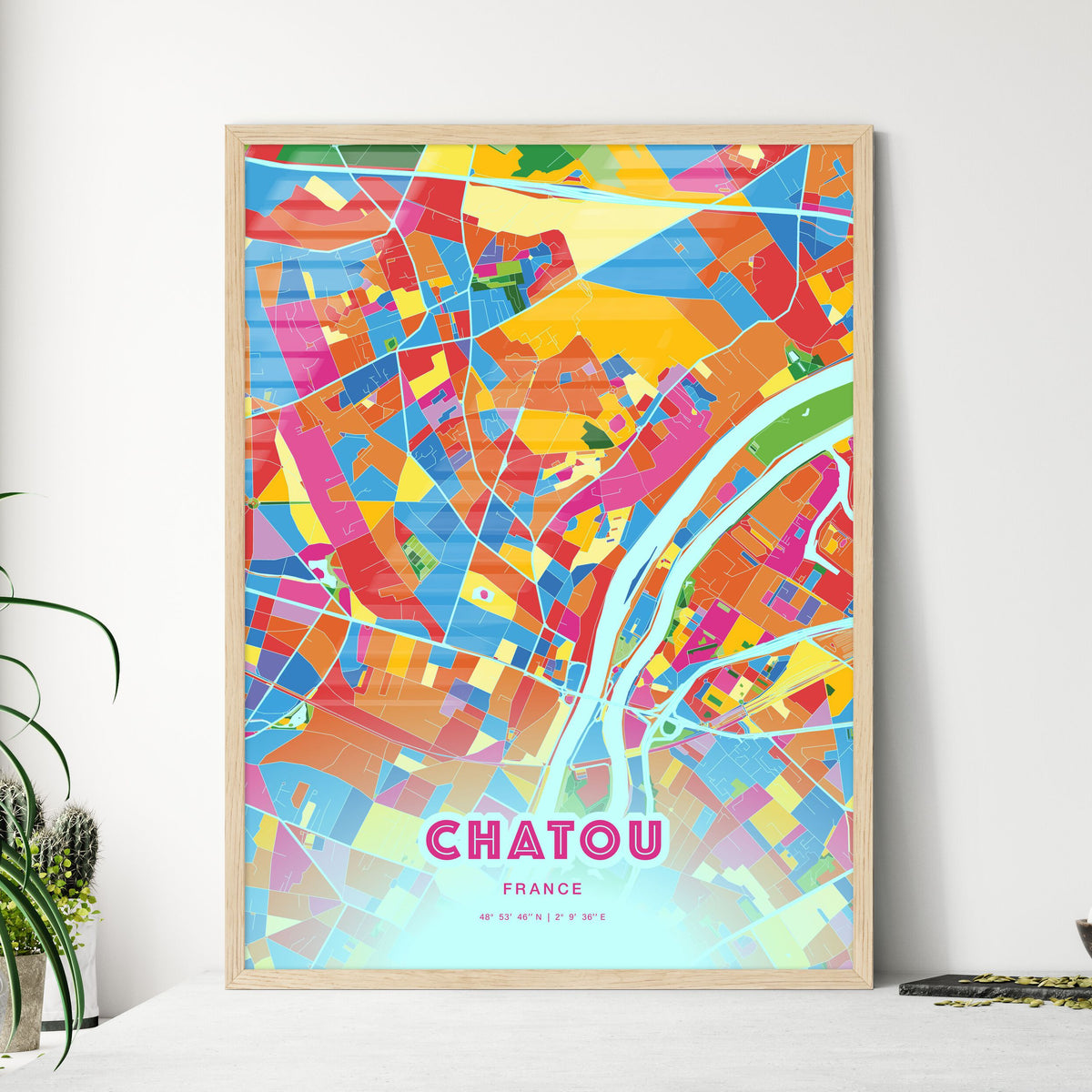 Colorful CHATOU FRANCE Fine Art Map Crazy Colors