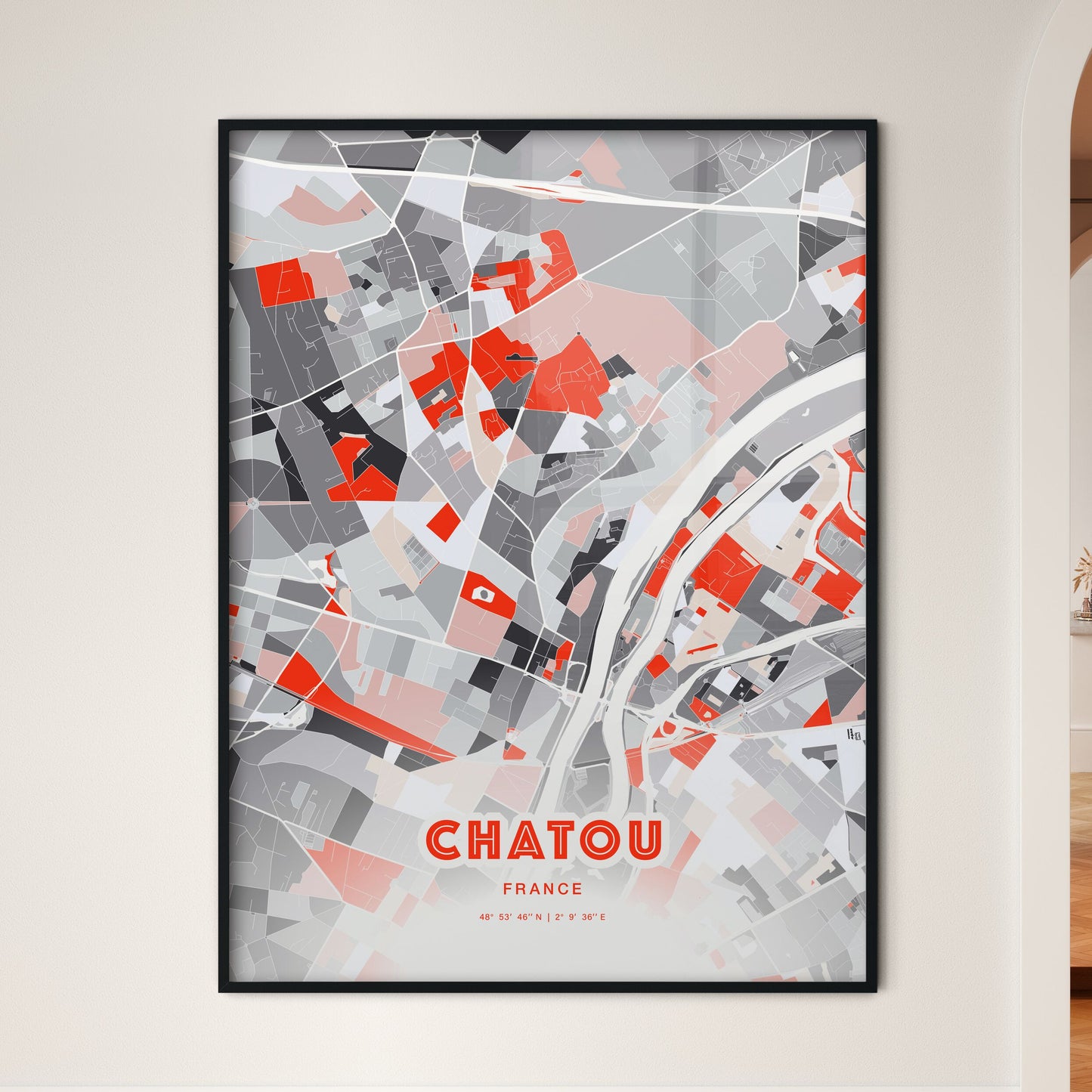 Colorful CHATOU FRANCE Fine Art Map Modern