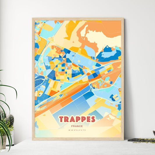 Colorful TRAPPES FRANCE Fine Art Map Blue Orange