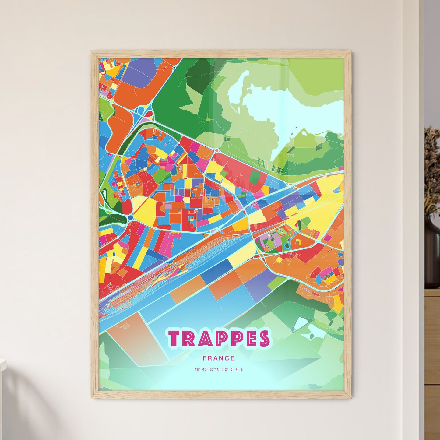 Colorful TRAPPES FRANCE Fine Art Map Crazy Colors
