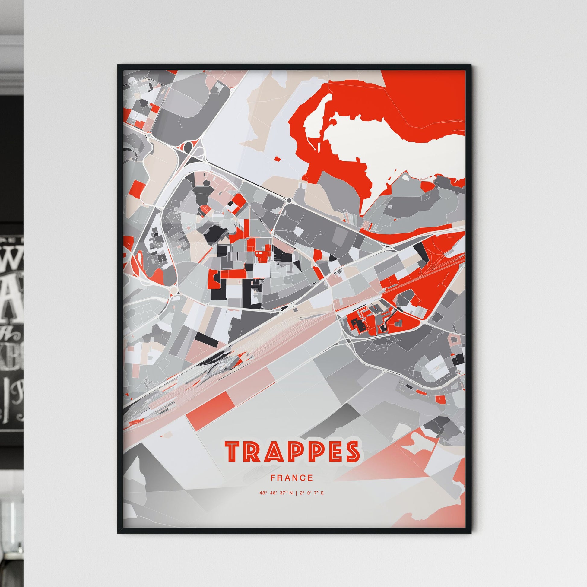 Colorful TRAPPES FRANCE Fine Art Map Modern