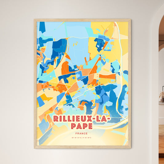 Colorful RILLIEUX-LA-PAPE FRANCE Fine Art Map Blue Orange
