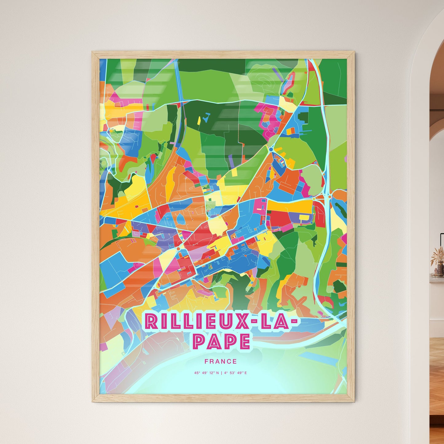 Colorful RILLIEUX-LA-PAPE FRANCE Fine Art Map Crazy Colors