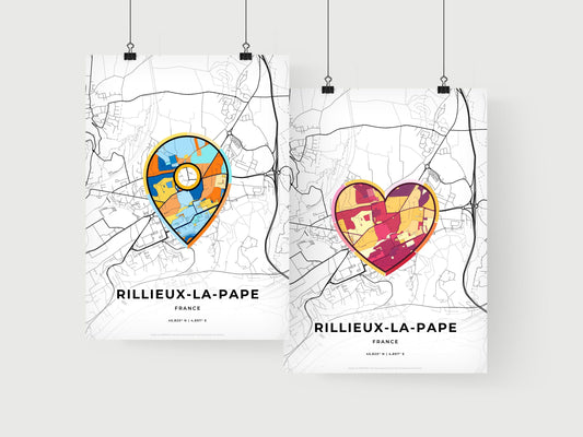 RILLIEUX-LA-PAPE FRANCE minimal art map with a colorful icon. Where it all began, Couple map gift.