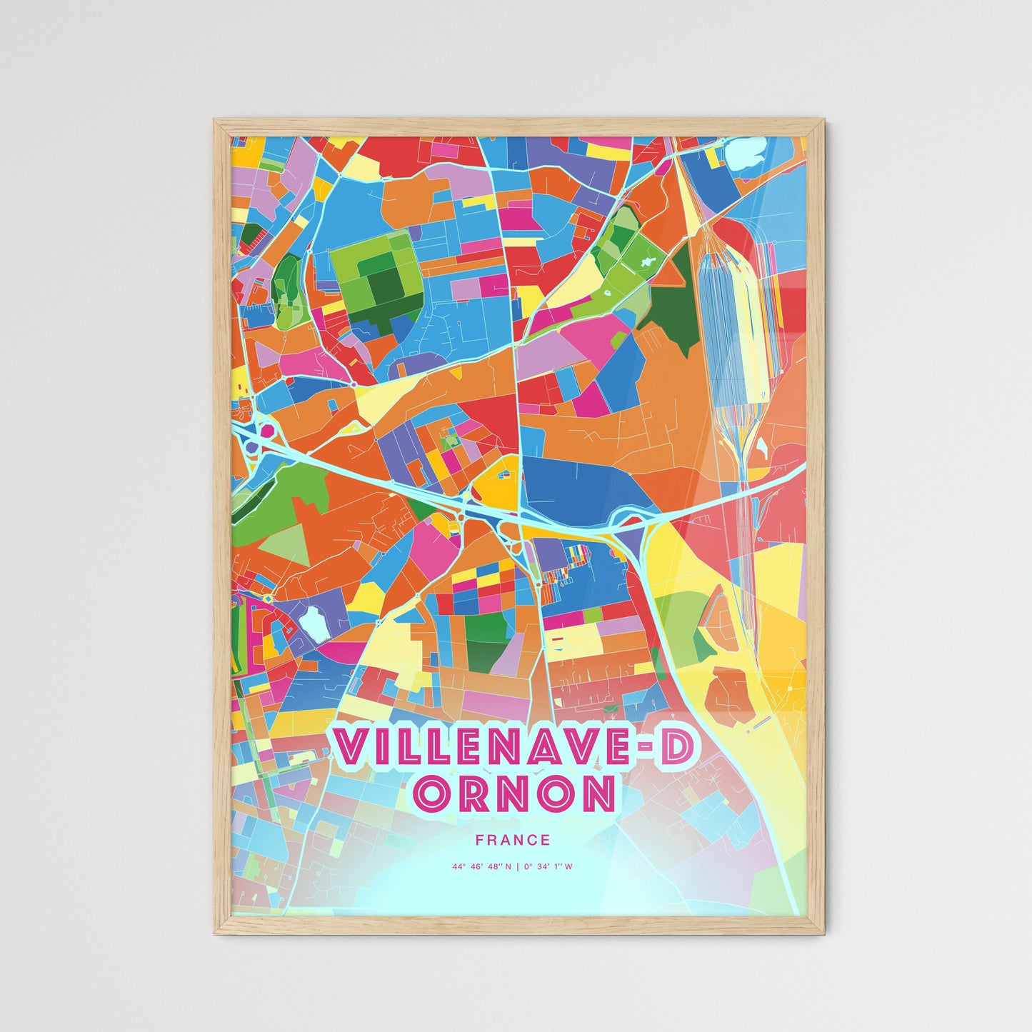 Colorful VILLENAVE-D ORNON FRANCE Fine Art Map Crazy Colors
