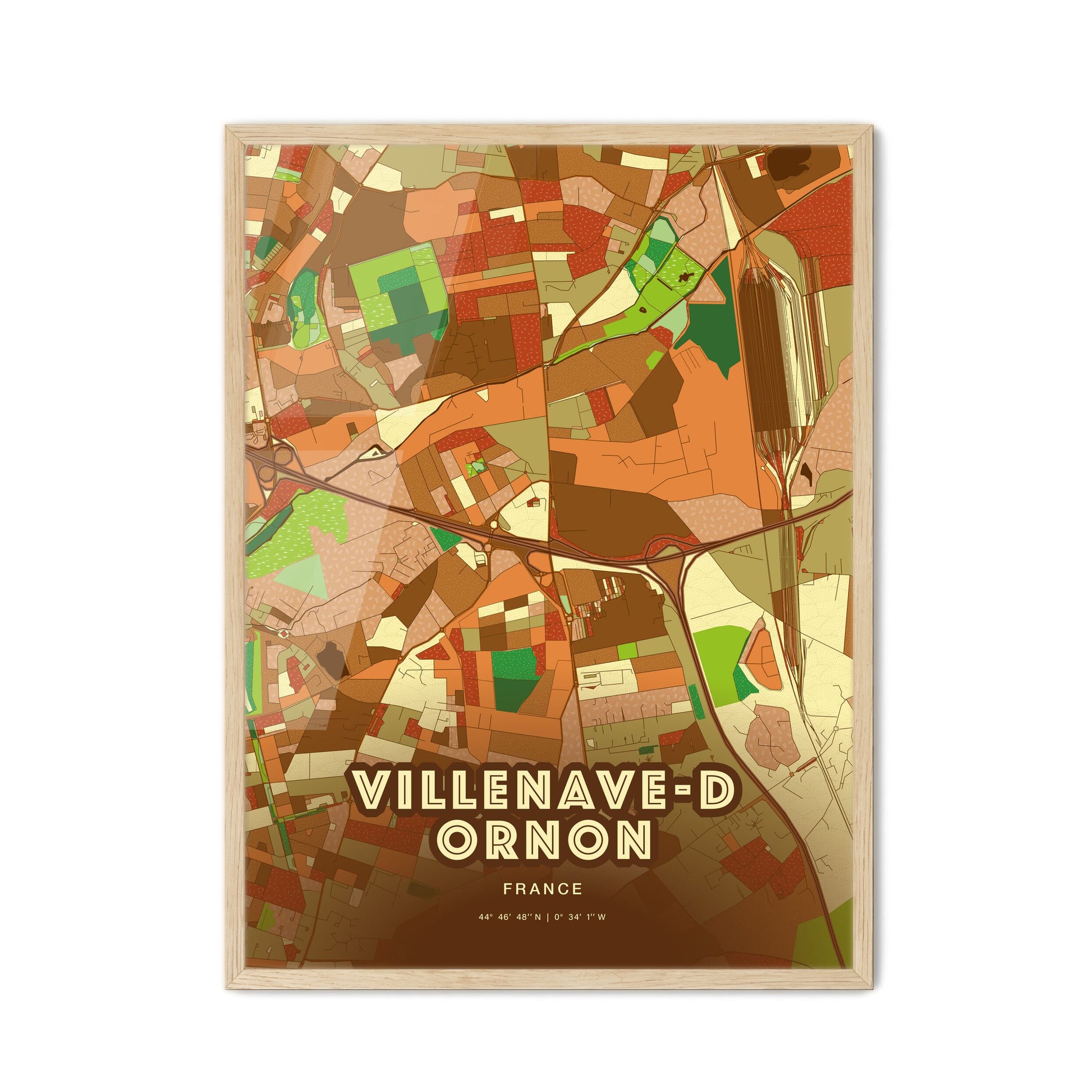 Colorful VILLENAVE-D ORNON FRANCE Fine Art Map Farmhouse