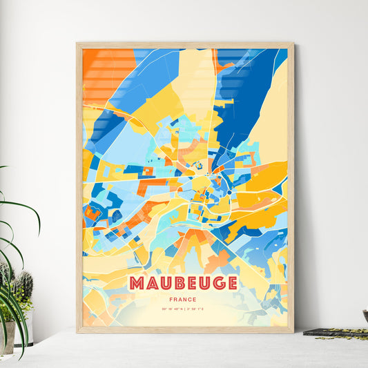 Colorful MAUBEUGE FRANCE Fine Art Map Blue Orange