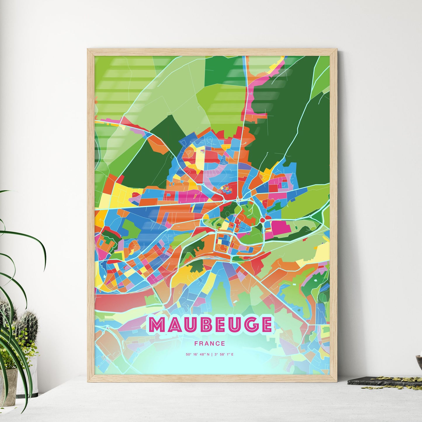 Colorful MAUBEUGE FRANCE Fine Art Map Crazy Colors