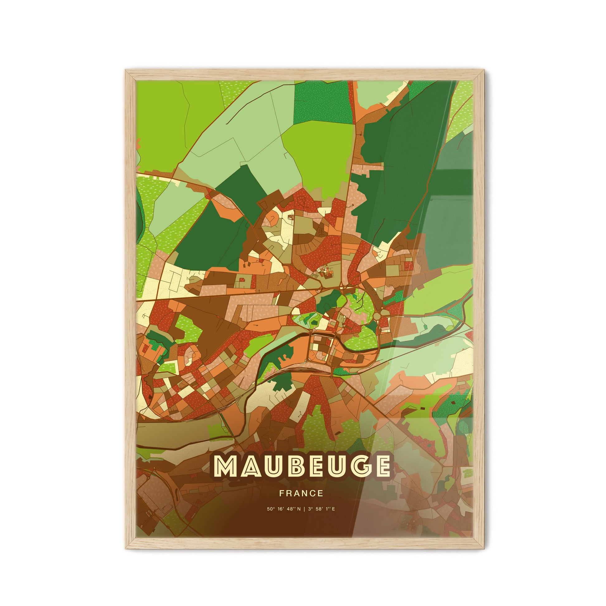 Colorful MAUBEUGE FRANCE Fine Art Map Farmhouse