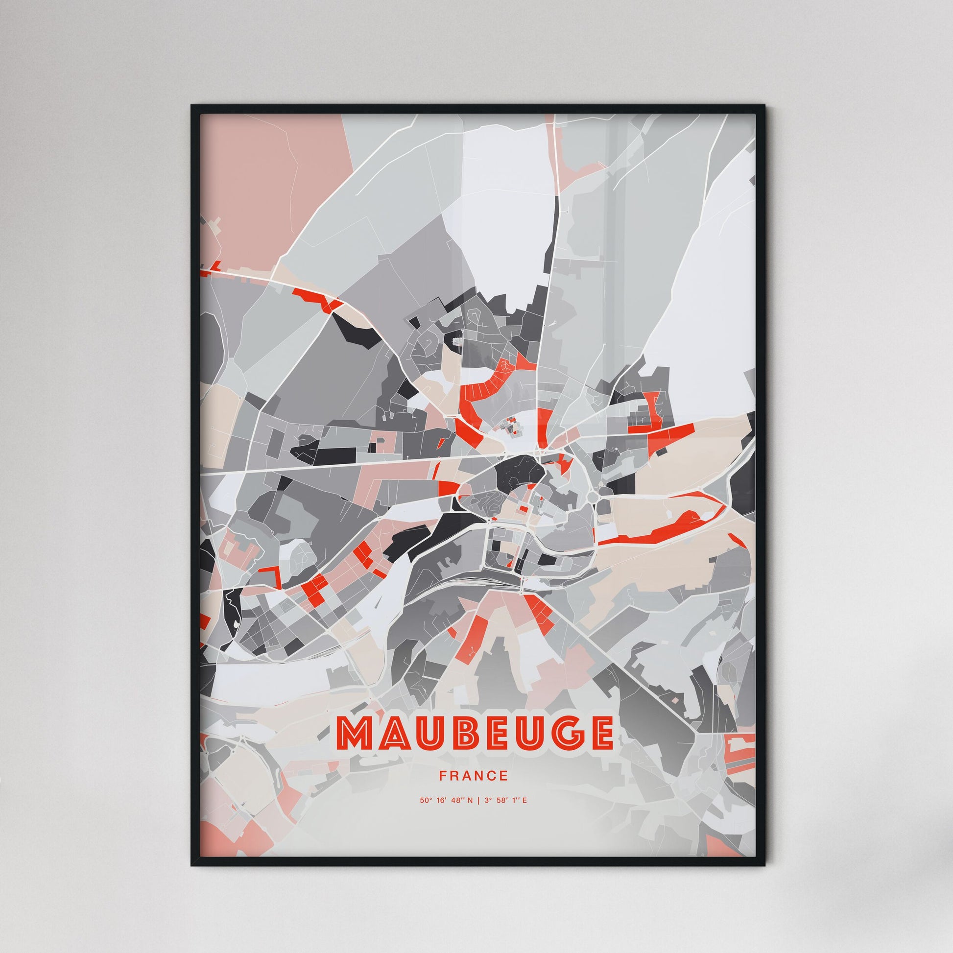 Colorful MAUBEUGE FRANCE Fine Art Map Modern