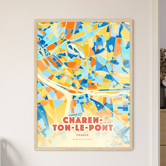 Colorful CHARENTON-LE-PONT FRANCE Fine Art Map Blue Orange