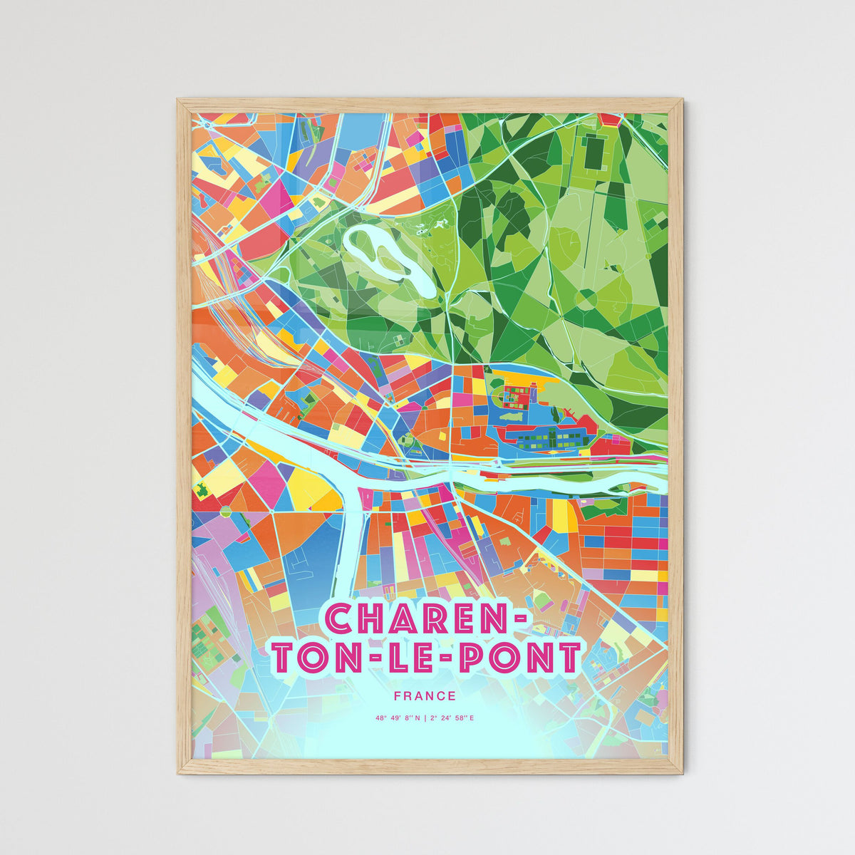 Colorful CHARENTON-LE-PONT FRANCE Fine Art Map Crazy Colors