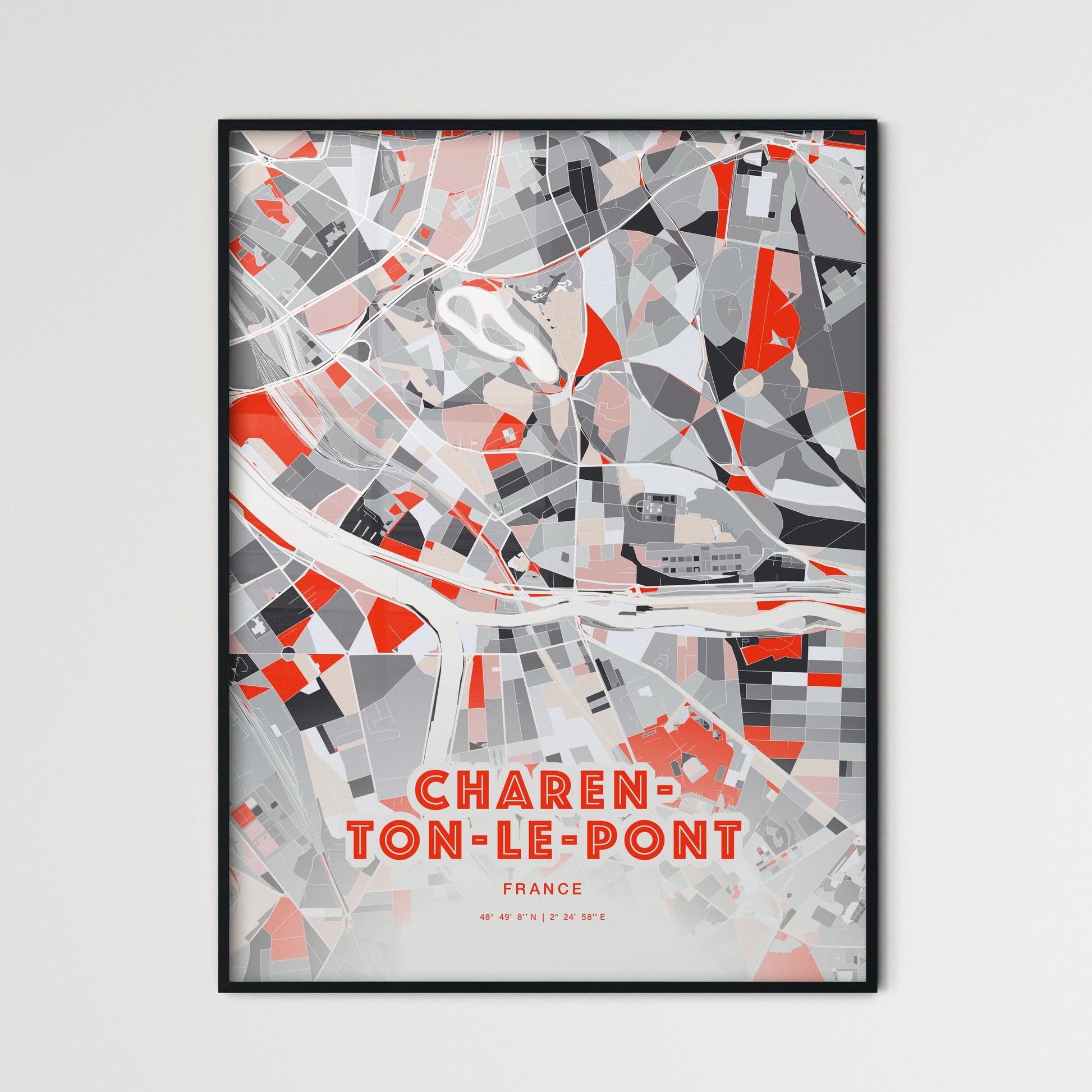 Colorful CHARENTON-LE-PONT FRANCE Fine Art Map Modern