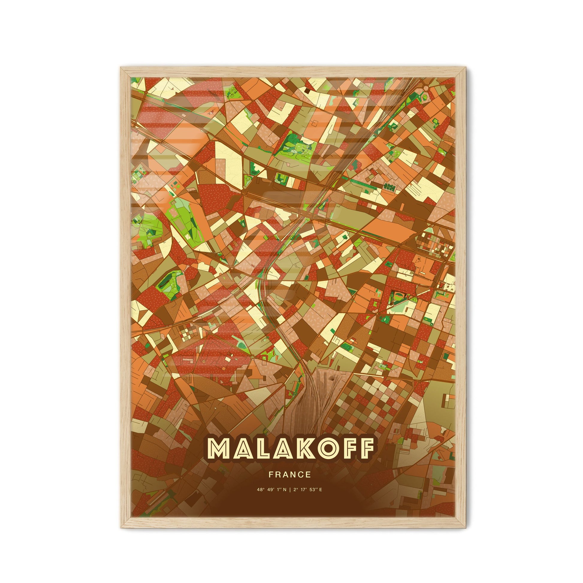 Colorful MALAKOFF FRANCE Fine Art Map Farmhouse