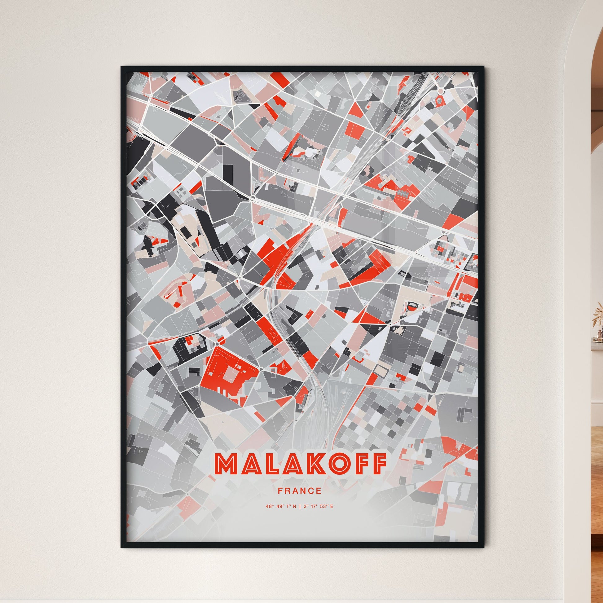 Colorful MALAKOFF FRANCE Fine Art Map Modern