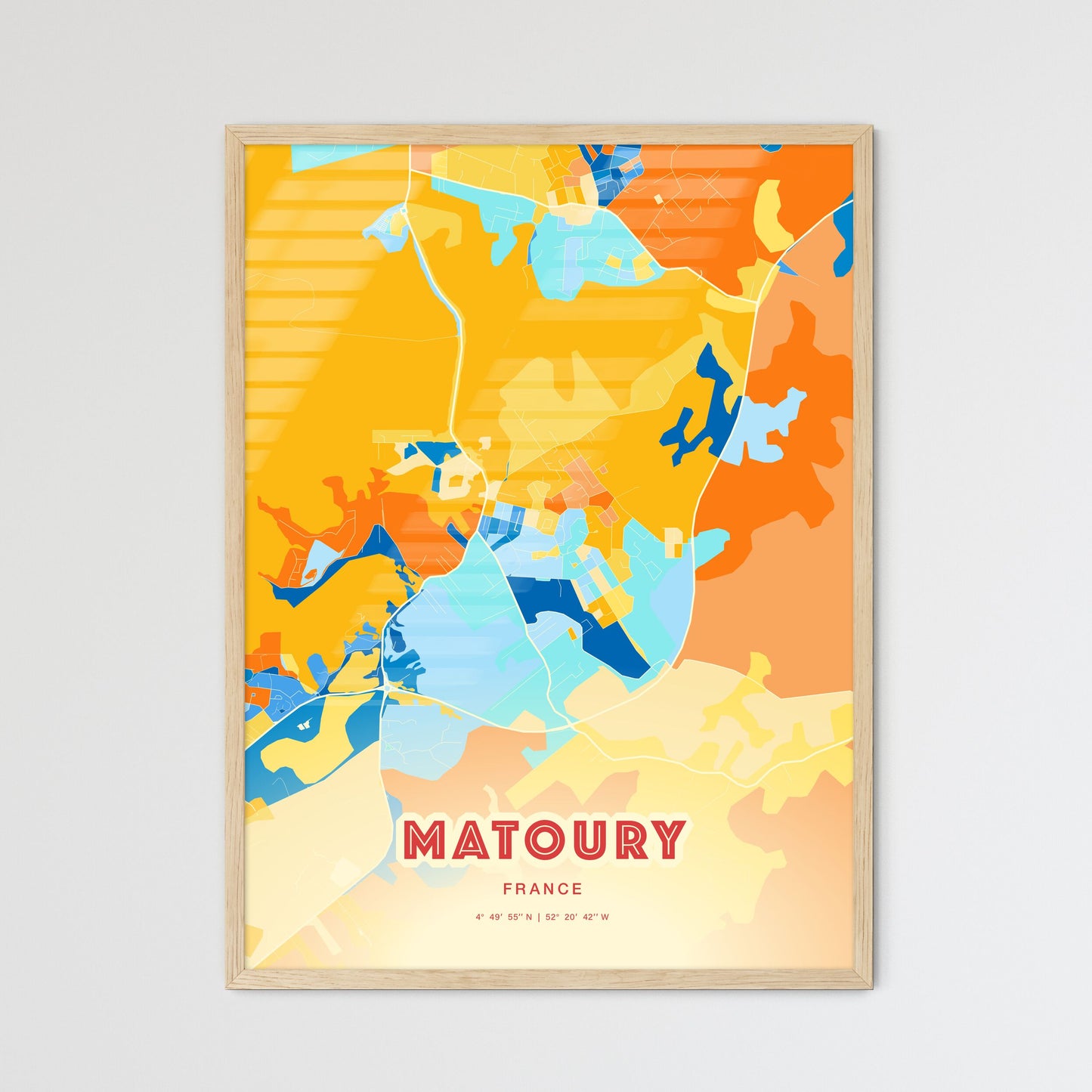 Colorful MATOURY FRANCE Fine Art Map Blue Orange