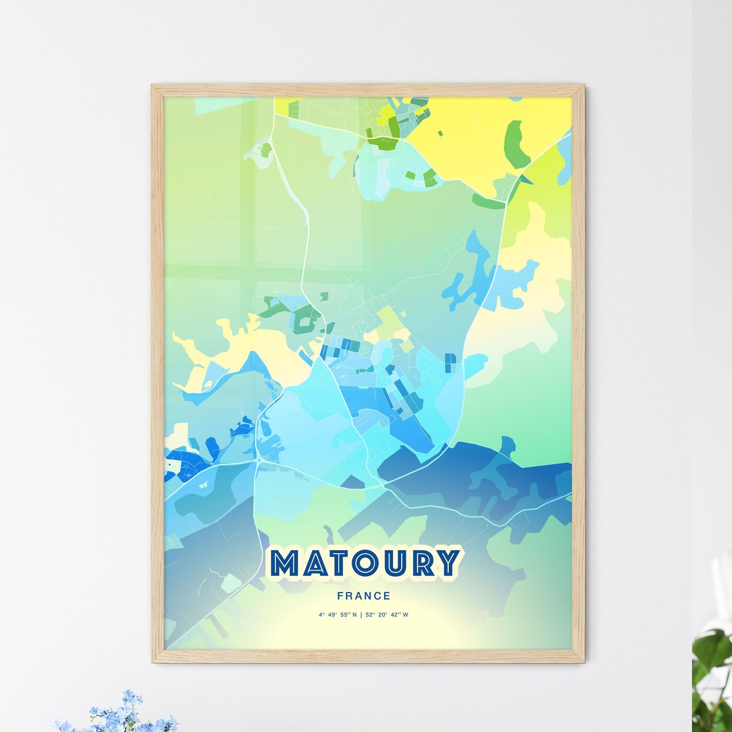 Colorful MATOURY FRANCE Fine Art Map Cool Blue