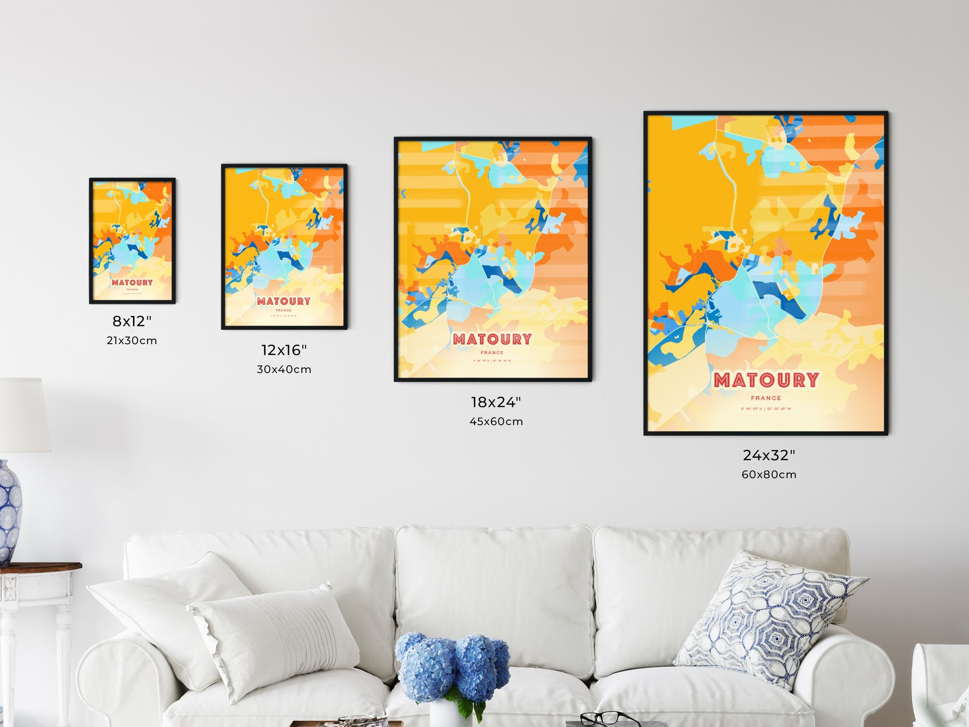 Colorful MATOURY FRANCE Fine Art Map Blue Orange