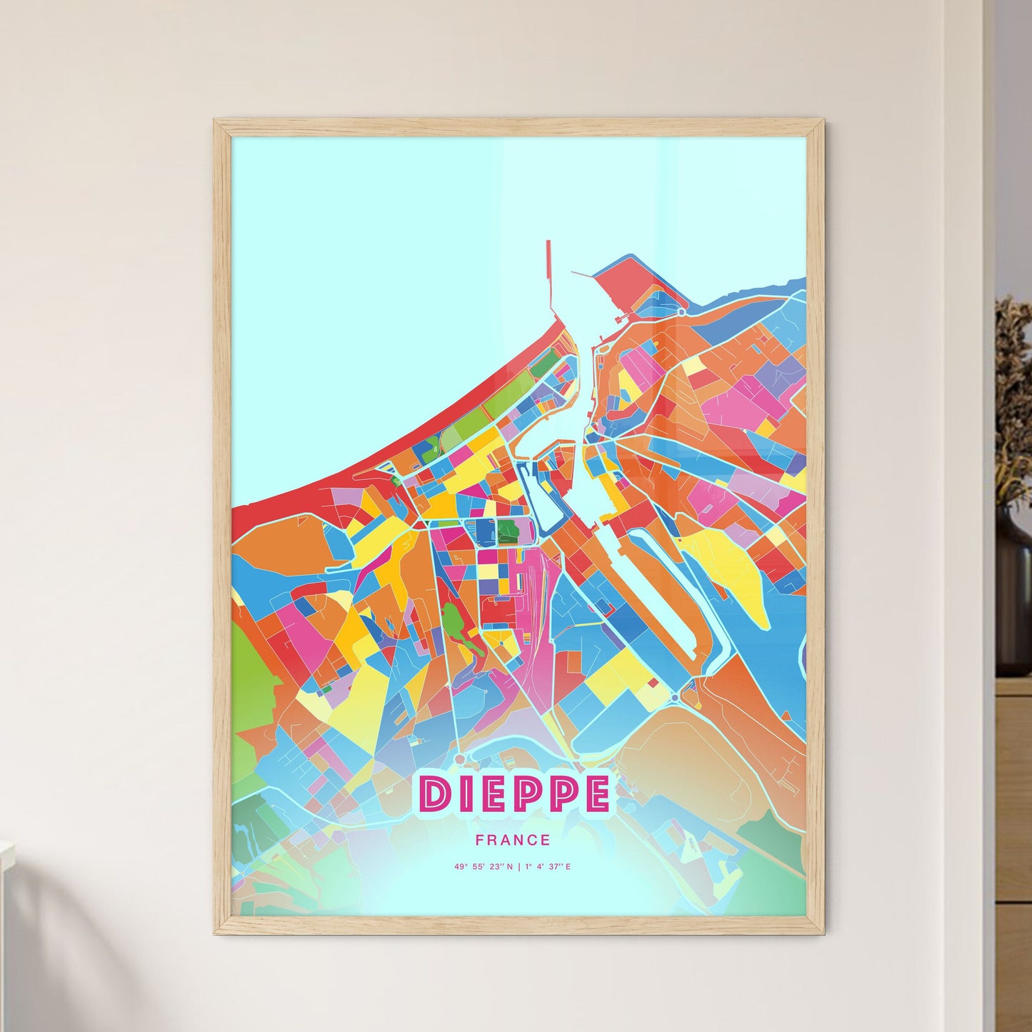 Colorful DIEPPE FRANCE Fine Art Map Crazy Colors