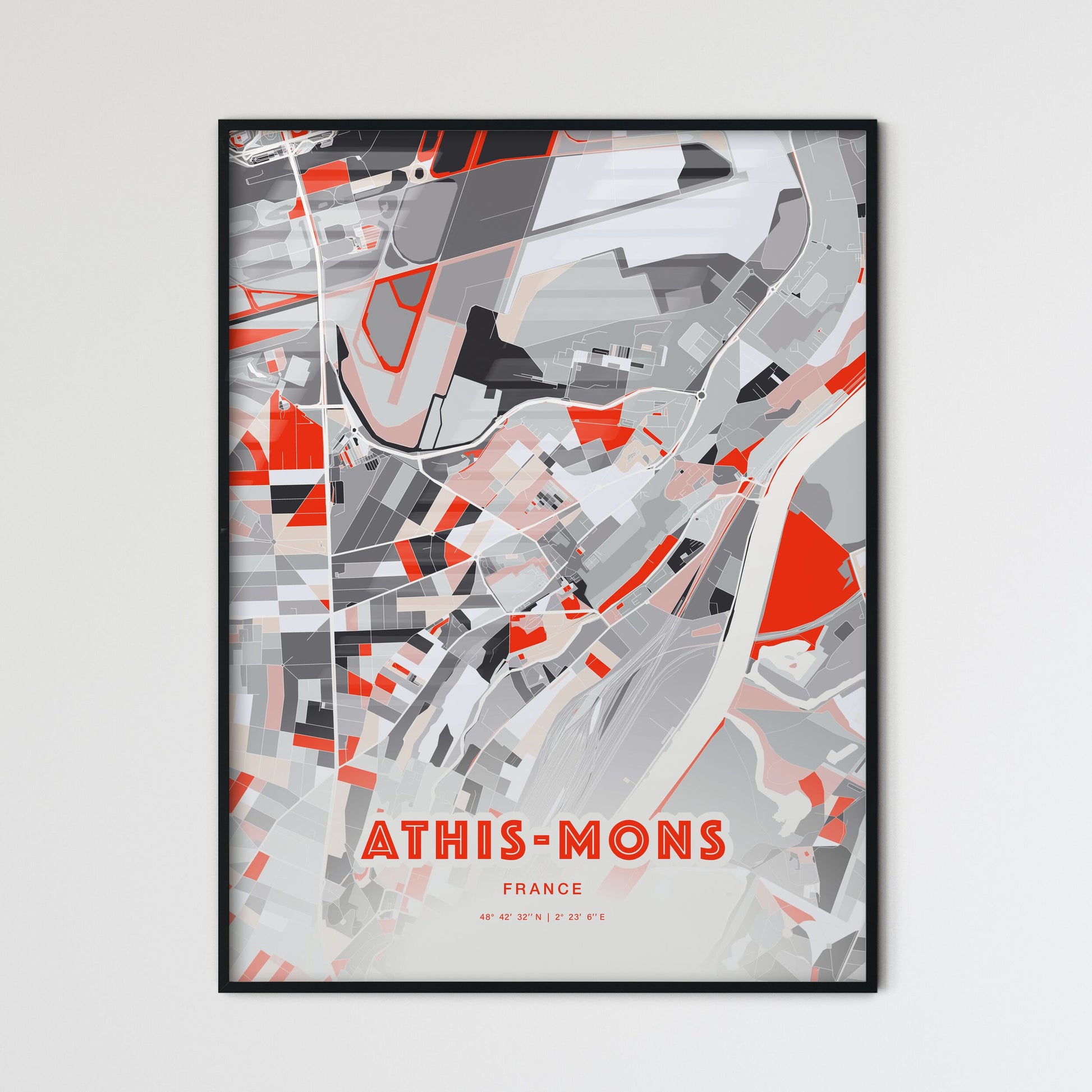 Colorful ATHIS-MONS FRANCE Fine Art Map Modern