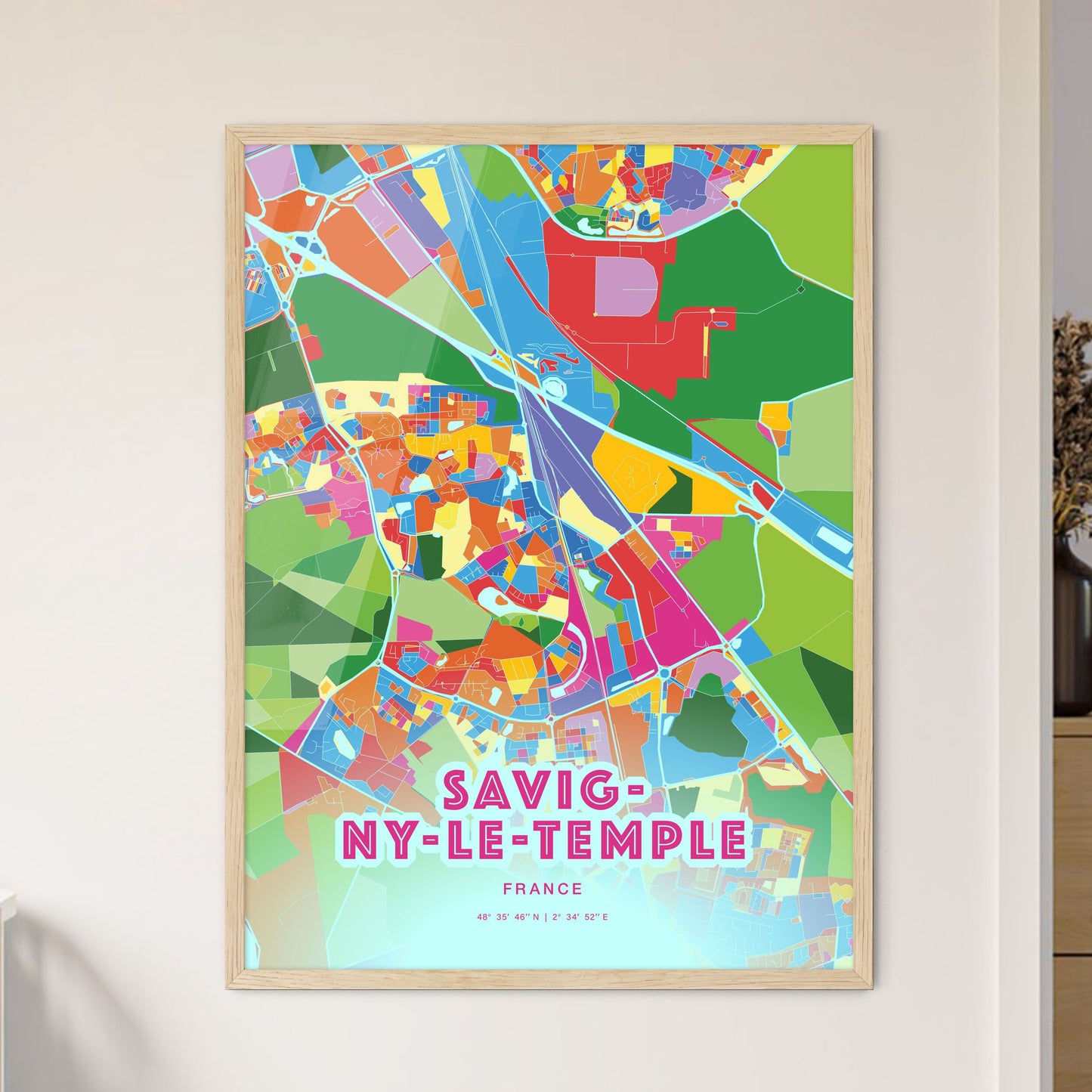 Colorful SAVIGNY-LE-TEMPLE FRANCE Fine Art Map Crazy Colors