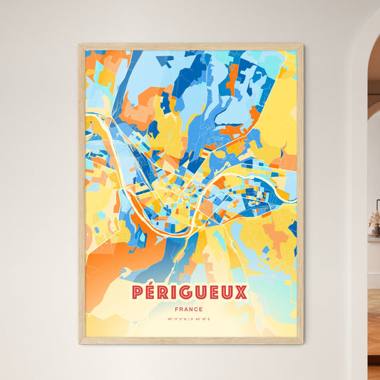 Colorful PÉRIGUEUX FRANCE Fine Art Map Blue Orange