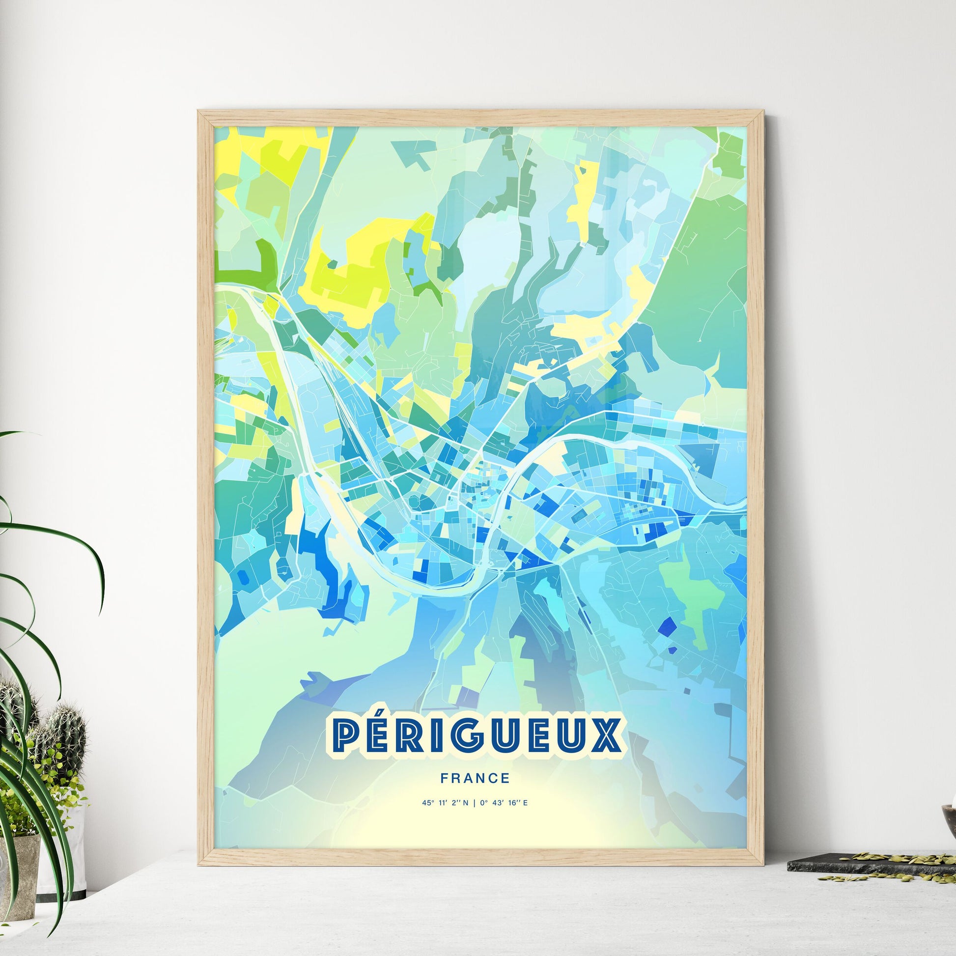 Colorful PÉRIGUEUX FRANCE Fine Art Map Cool Blue