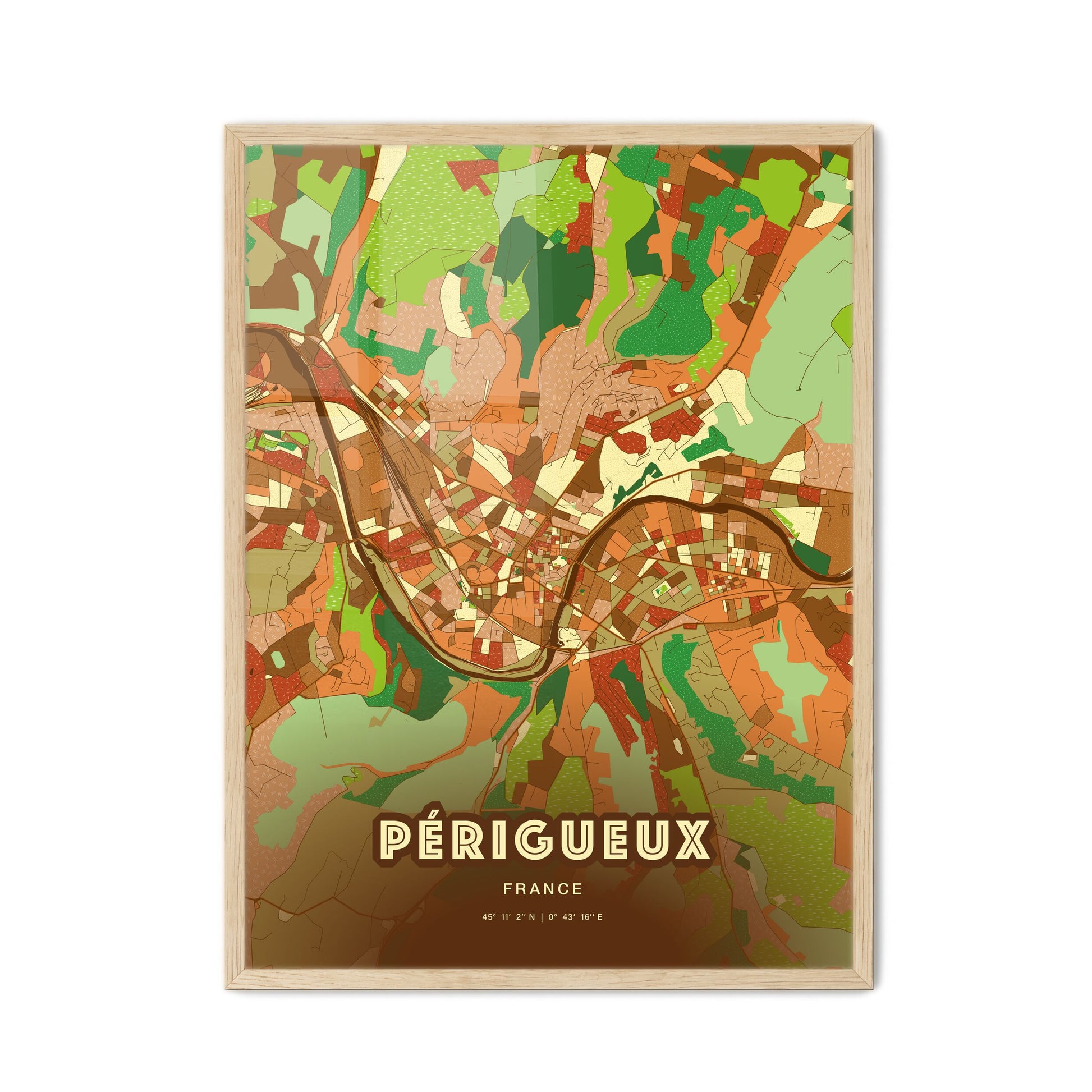 Colorful PÉRIGUEUX FRANCE Fine Art Map Farmhouse