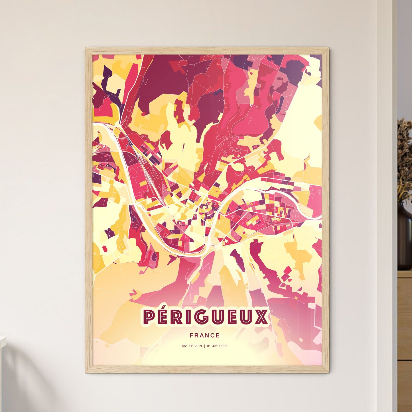 Colorful PÉRIGUEUX FRANCE Fine Art Map Hot Red