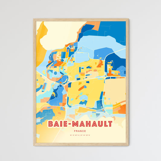 Colorful BAIE-MAHAULT FRANCE Fine Art Map Blue Orange