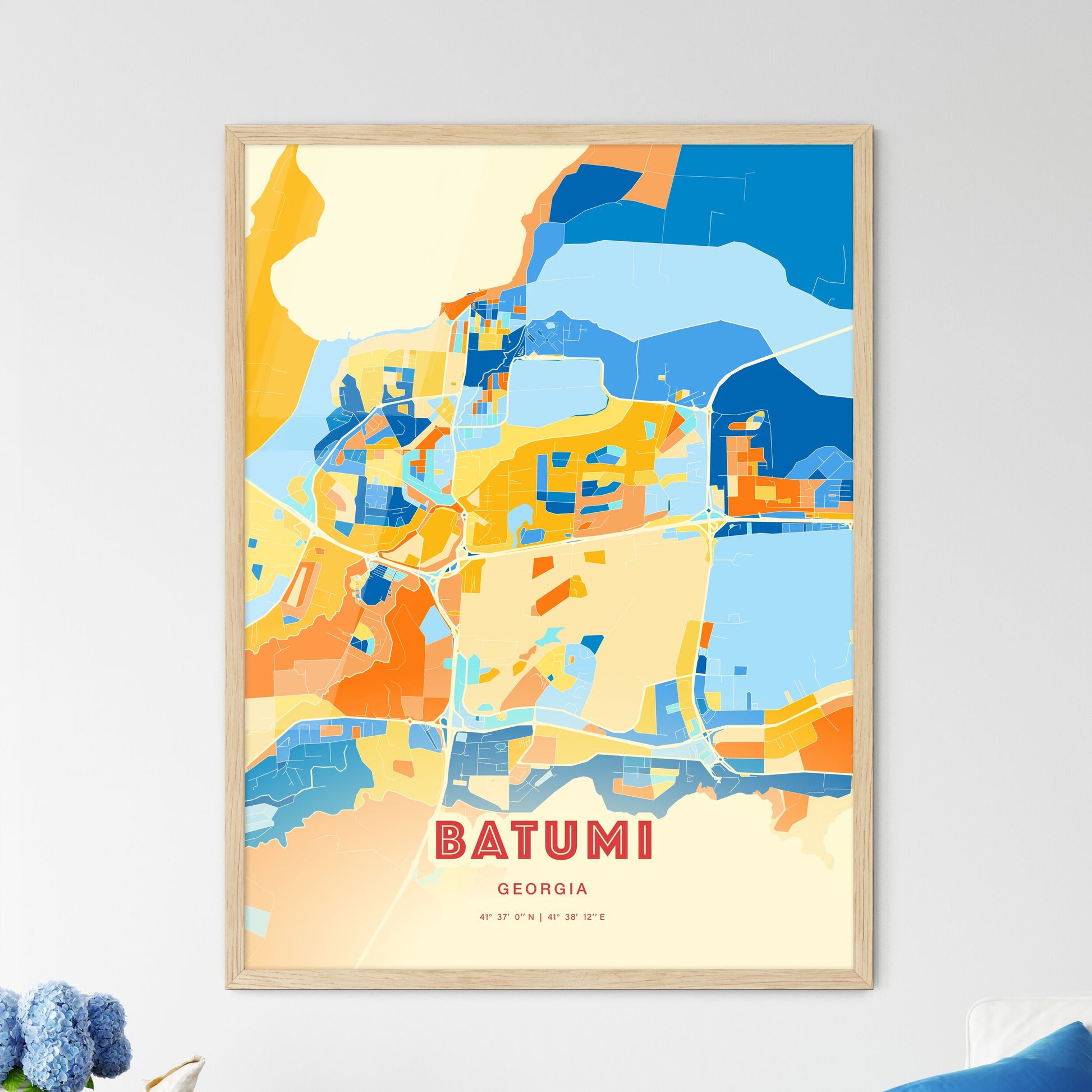 Colorful BATUMI GEORGIA Fine Art Map Blue Orange
