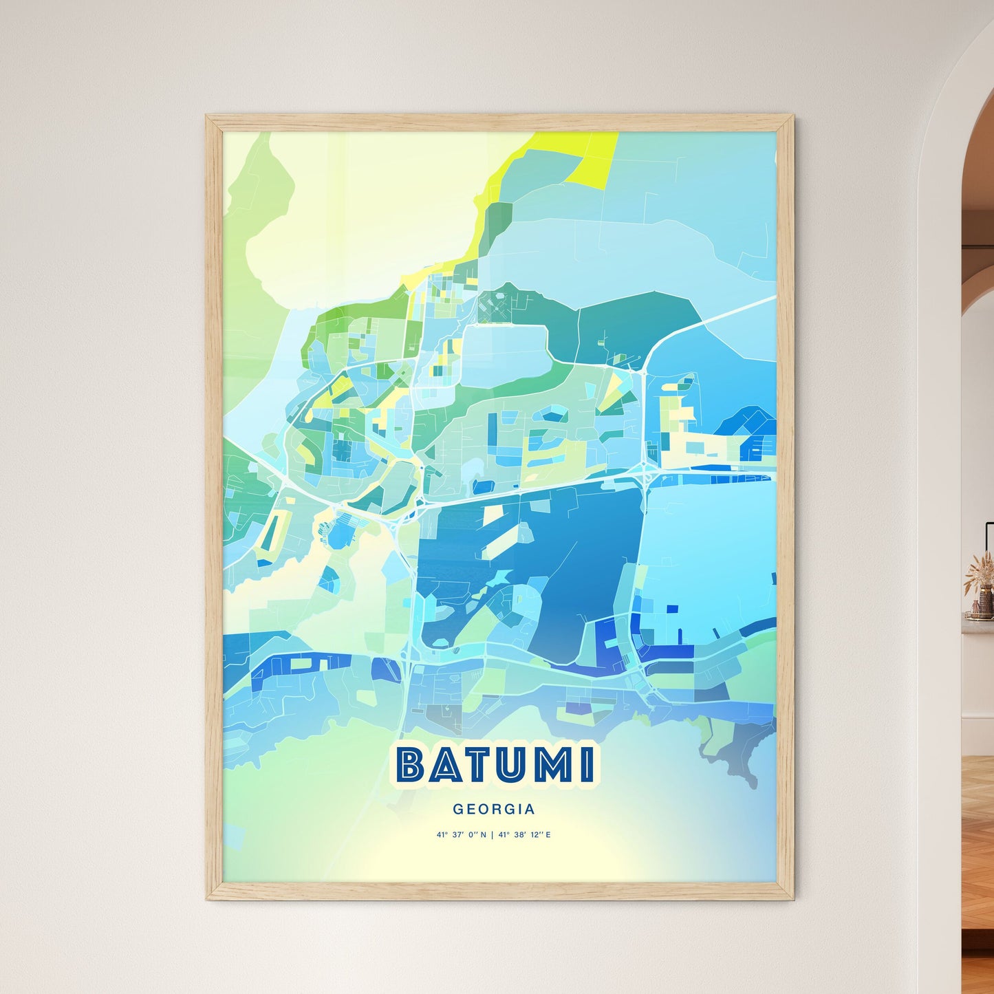 Colorful BATUMI GEORGIA Fine Art Map Cool Blue