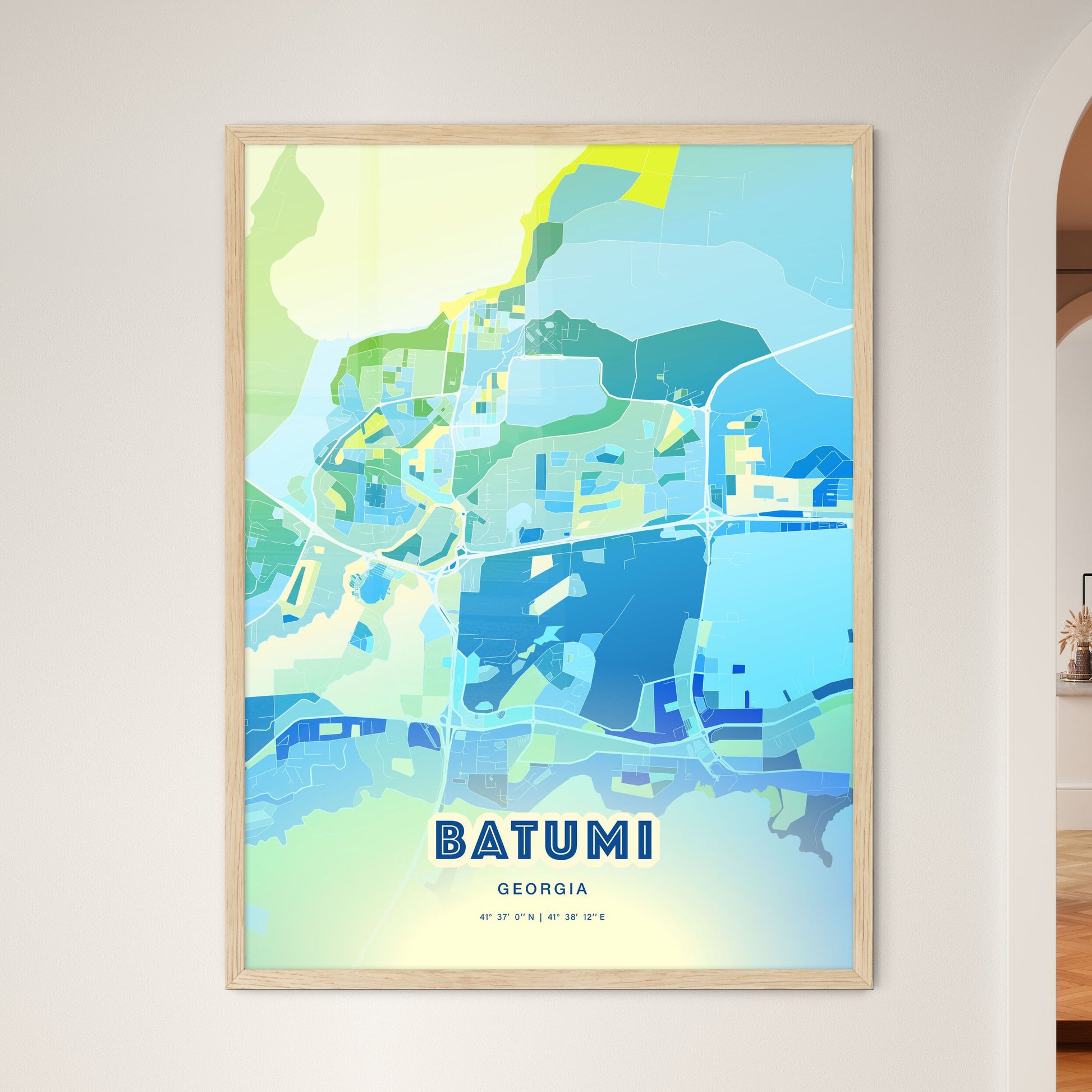 Colorful BATUMI GEORGIA Fine Art Map Cool Blue