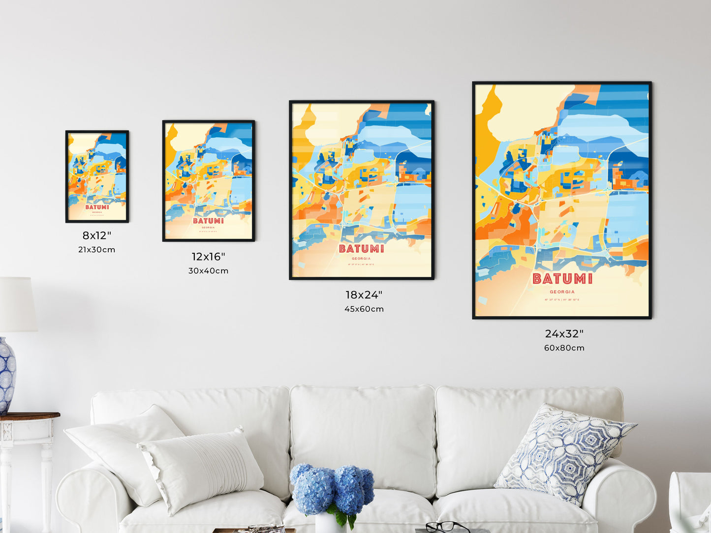 Colorful BATUMI GEORGIA Fine Art Map Blue Orange