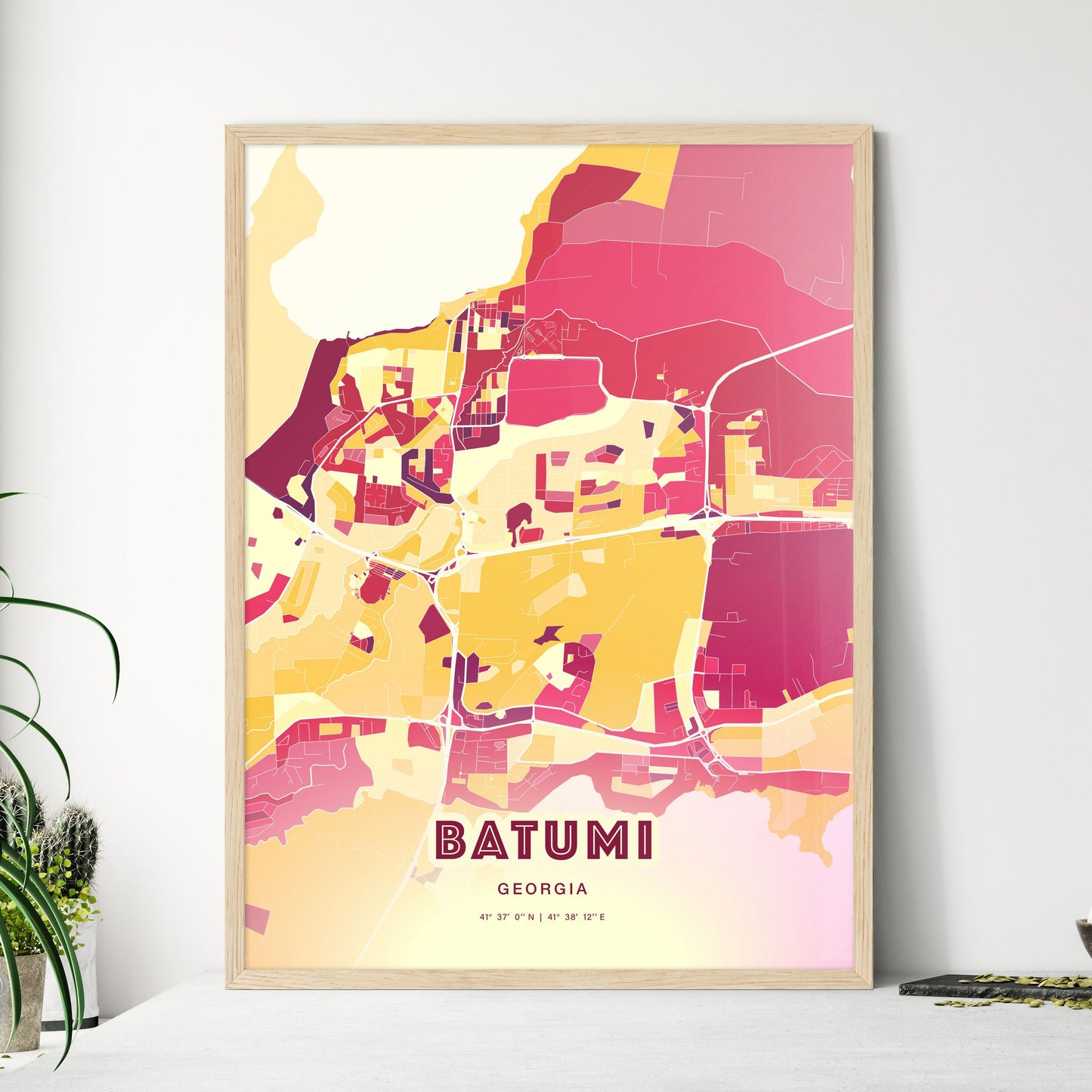 Colorful BATUMI GEORGIA Fine Art Map Hot Red