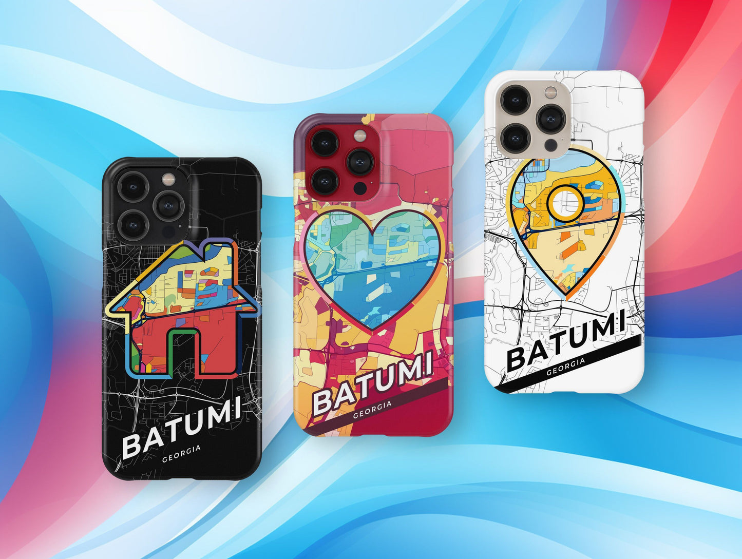Batumi Georgia slim phone case with colorful icon. Birthday, wedding or housewarming gift. Couple match cases.