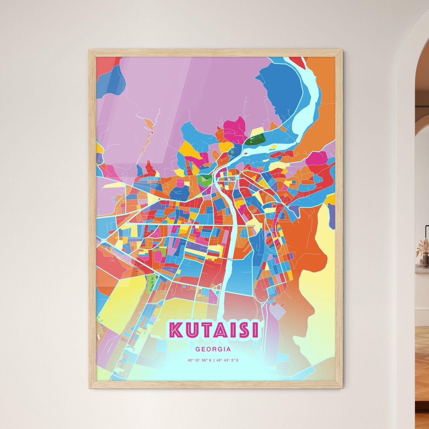 Colorful KUTAISI GEORGIA Fine Art Map Crazy Colors