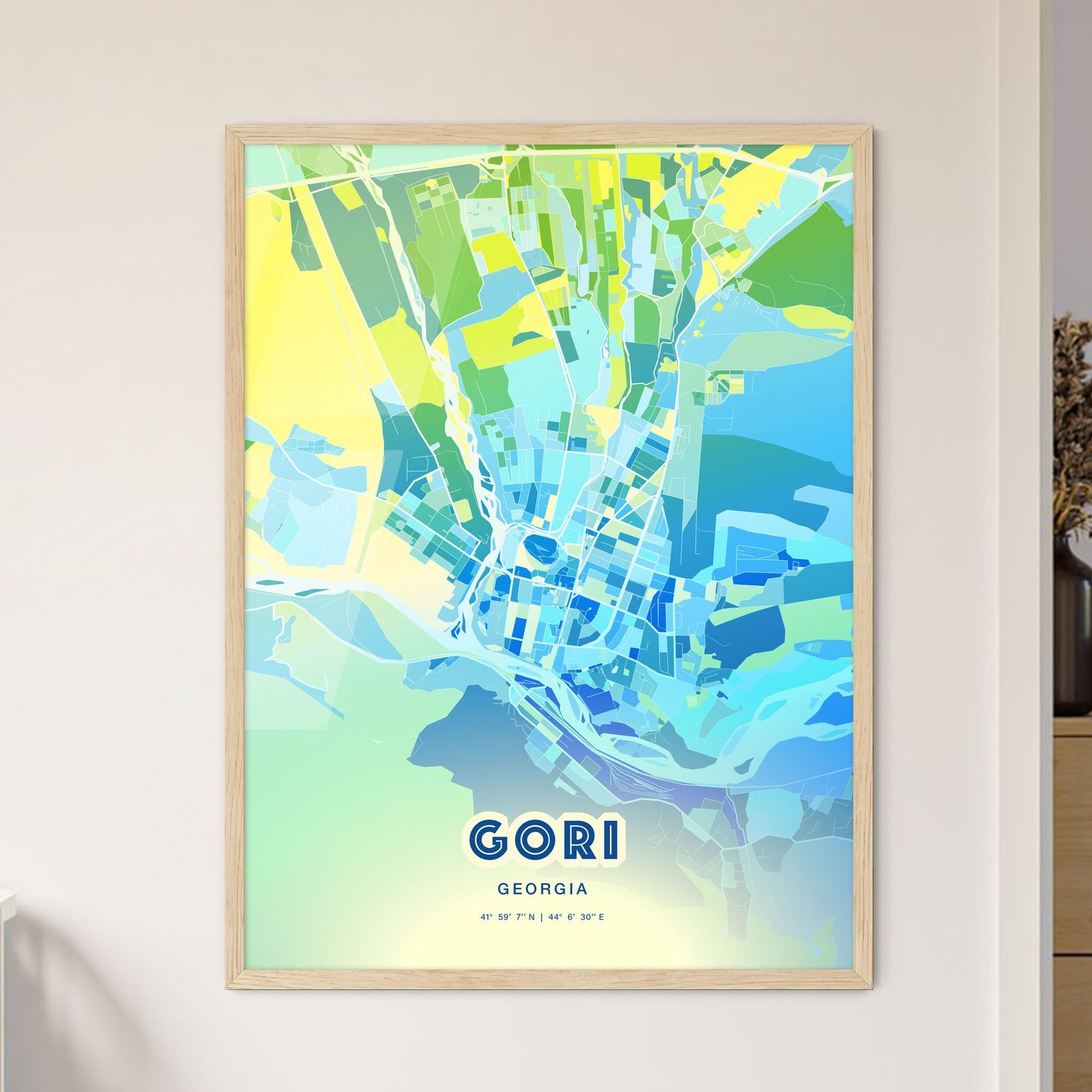 Colorful GORI GEORGIA Fine Art Map Cool Blue