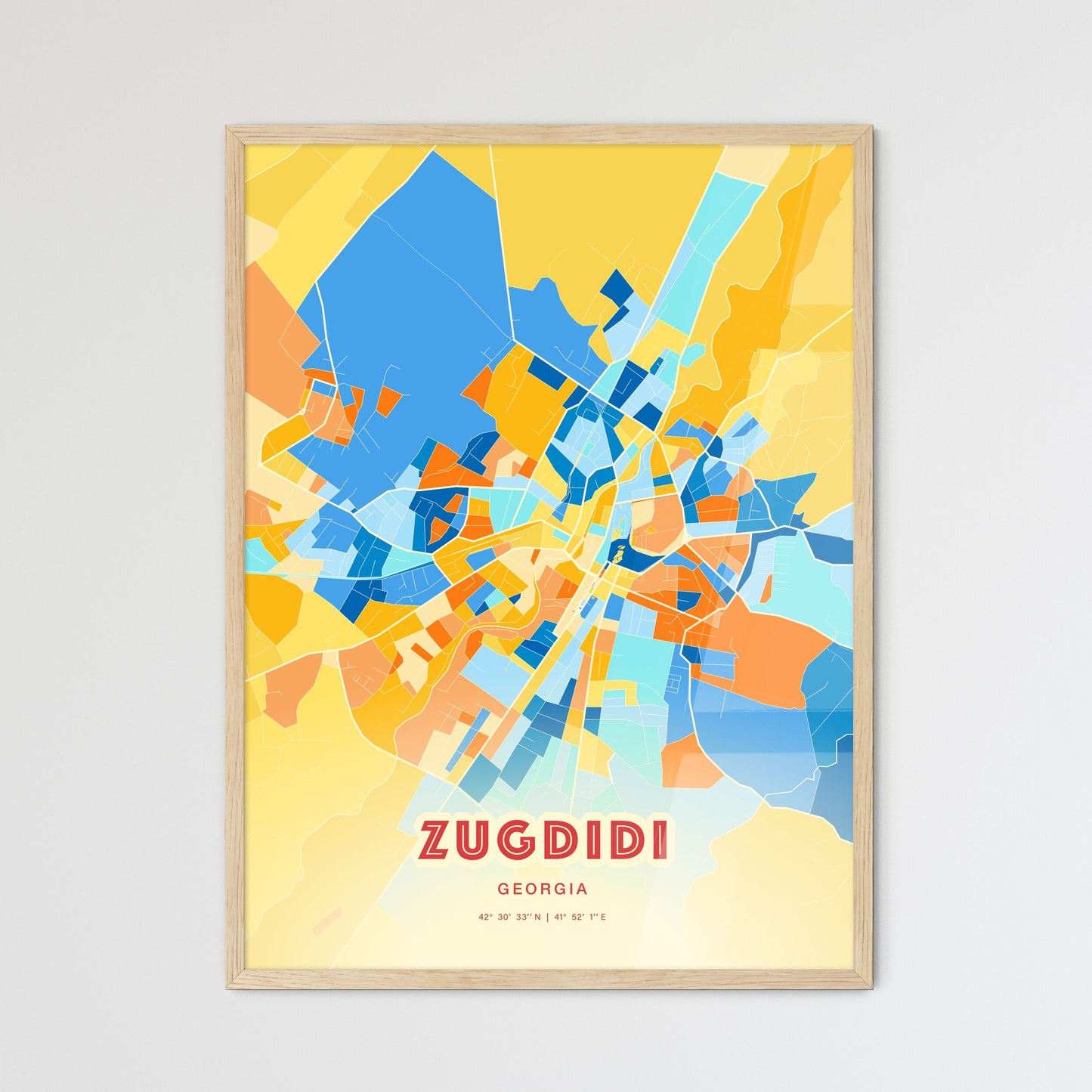 Colorful ZUGDIDI GEORGIA Fine Art Map Blue Orange