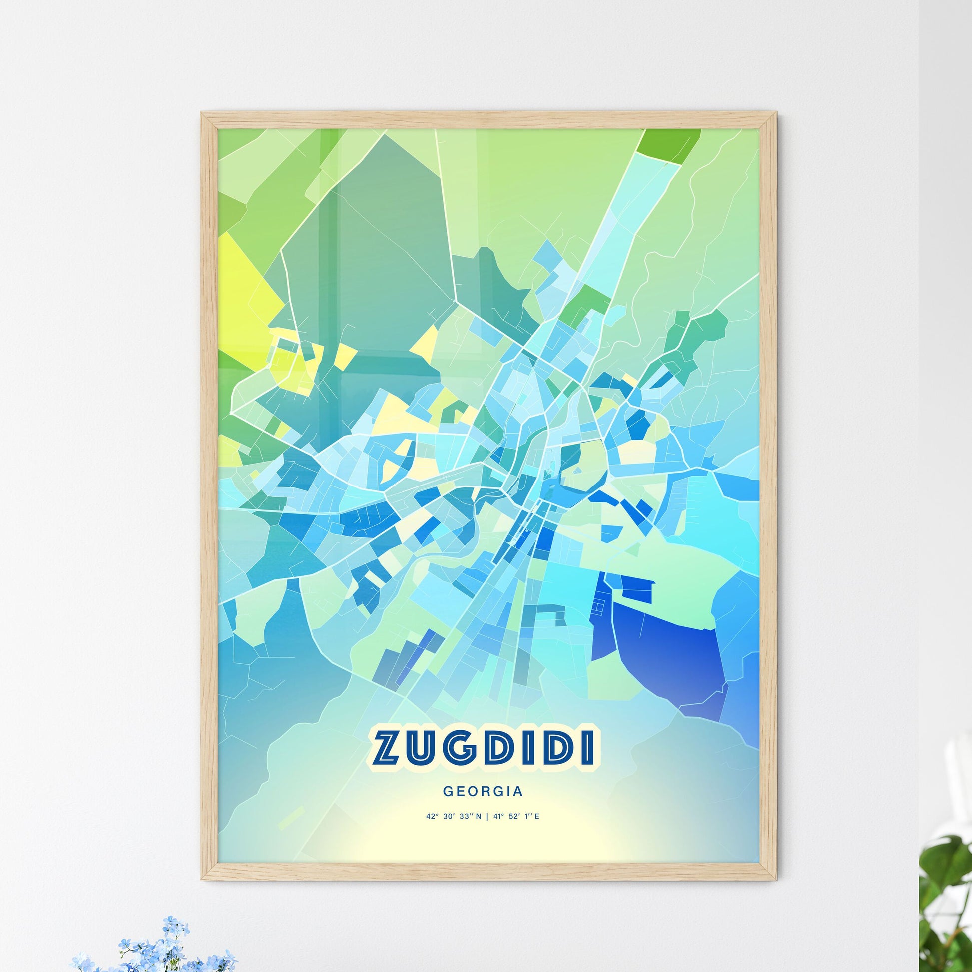 Colorful ZUGDIDI GEORGIA Fine Art Map Cool Blue