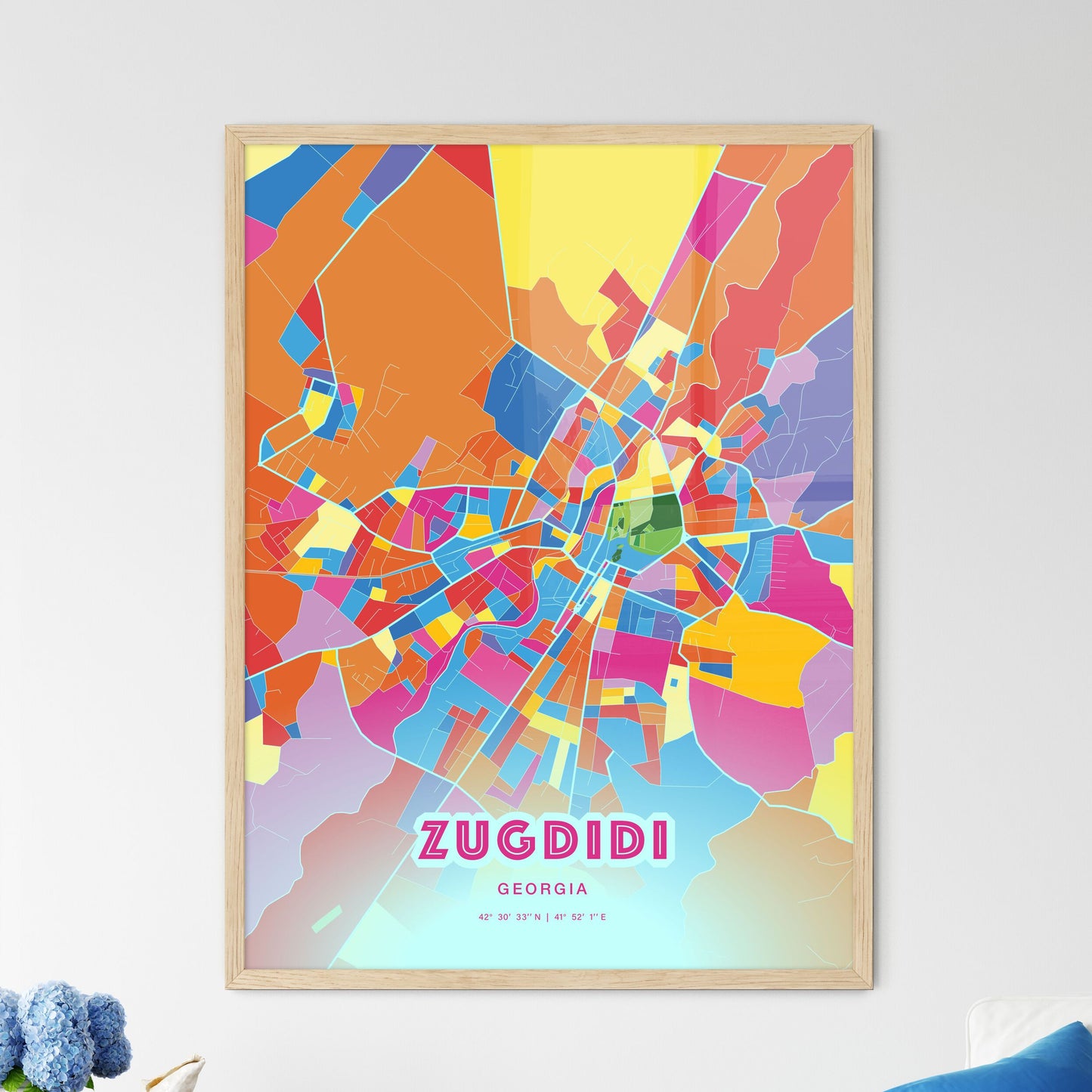 Colorful ZUGDIDI GEORGIA Fine Art Map Crazy Colors