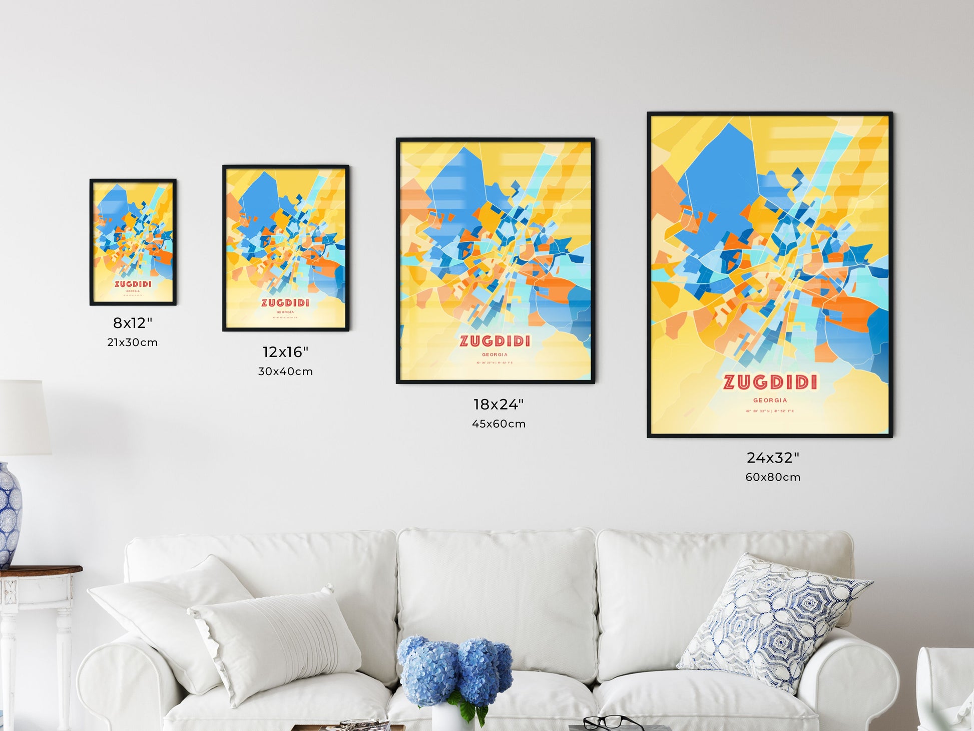 Colorful ZUGDIDI GEORGIA Fine Art Map Blue Orange