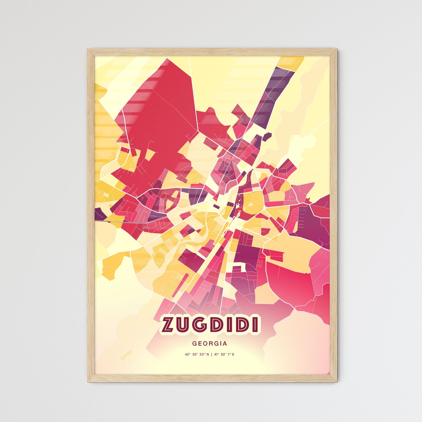 Colorful ZUGDIDI GEORGIA Fine Art Map Hot Red