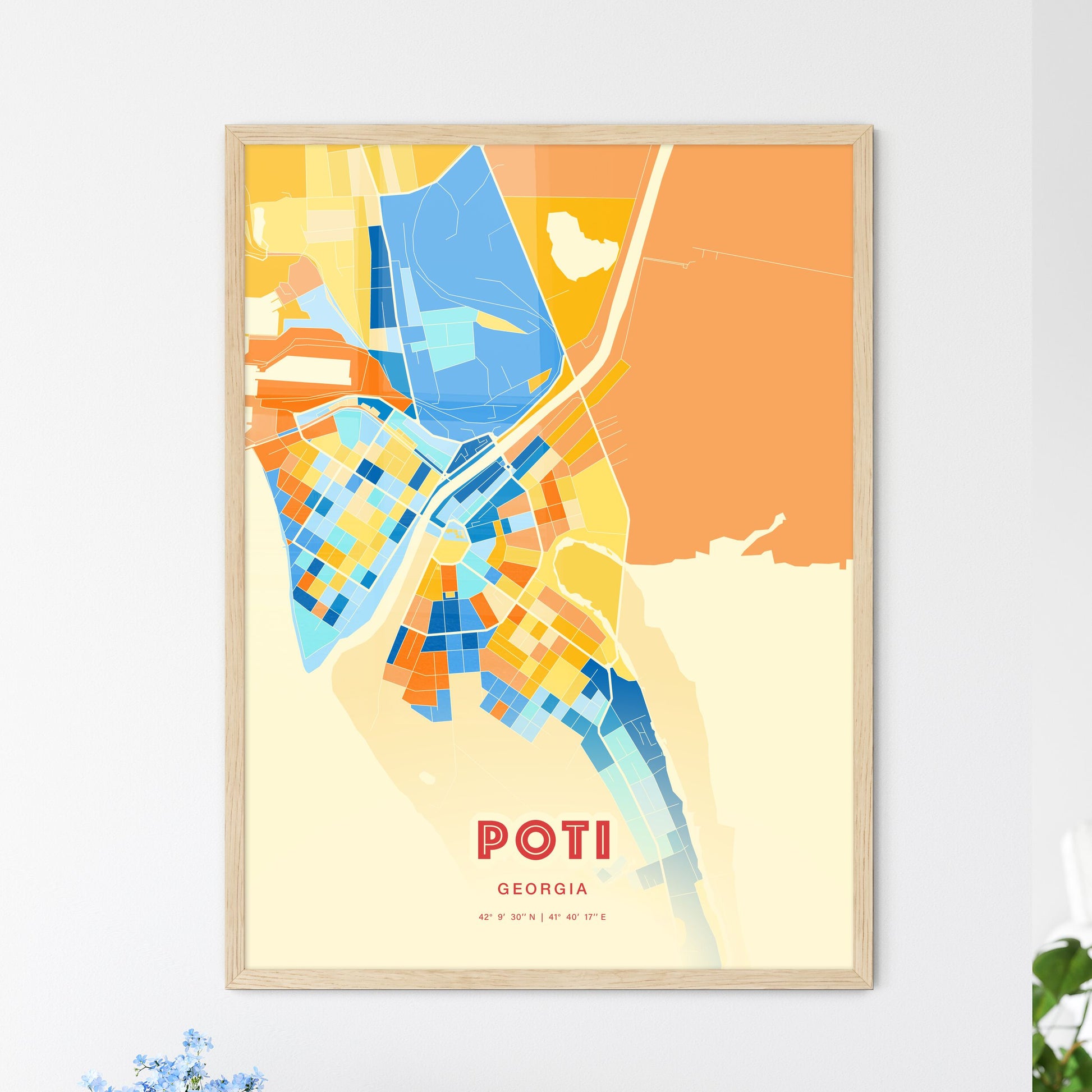 Colorful POTI GEORGIA Fine Art Map Blue Orange