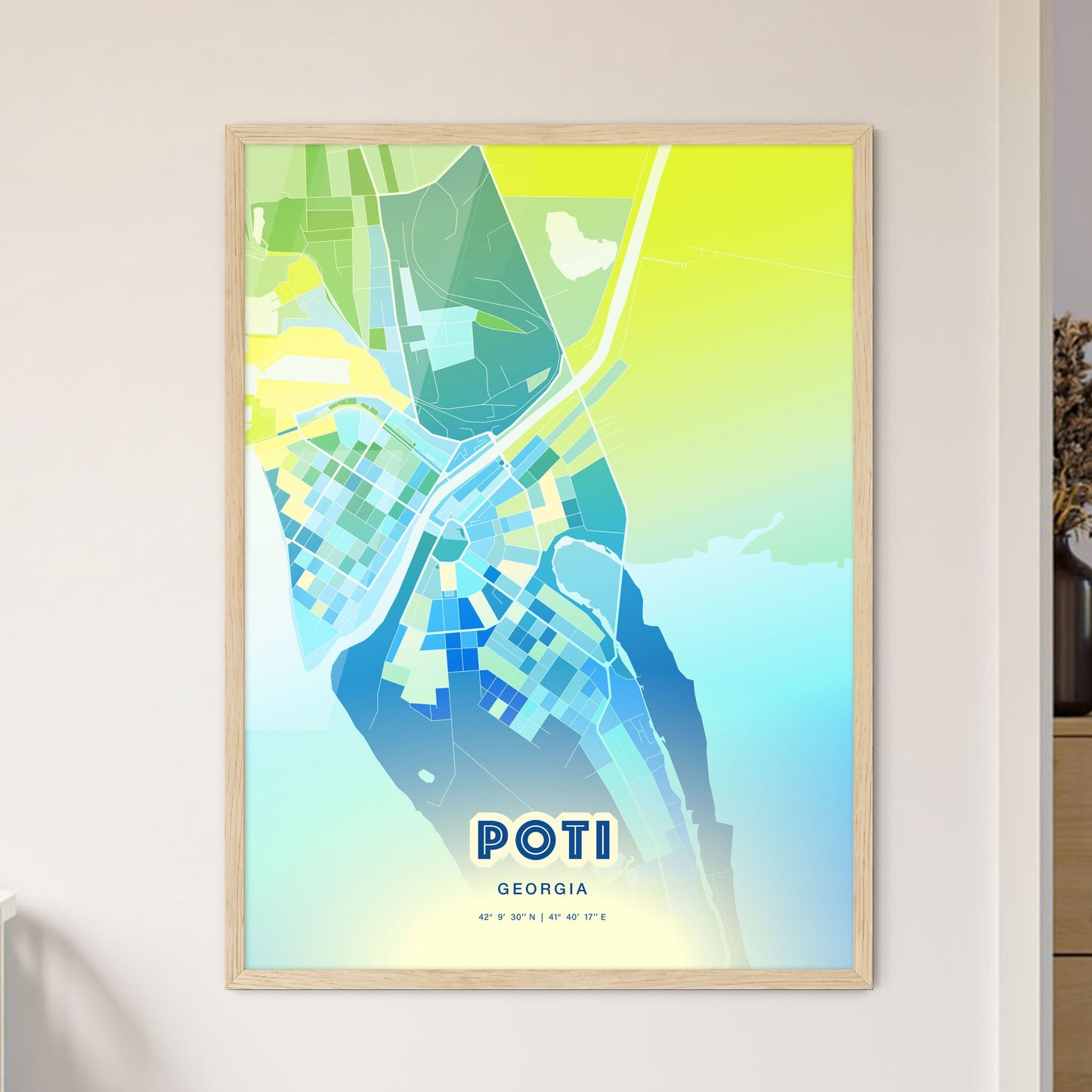 Colorful POTI GEORGIA Fine Art Map Cool Blue