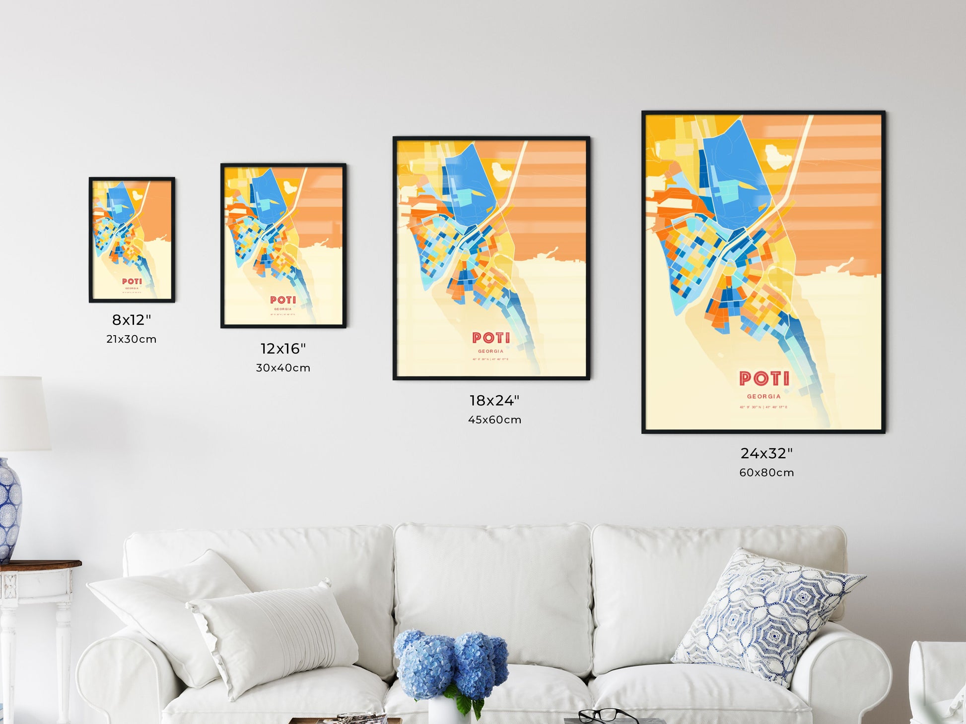 Colorful POTI GEORGIA Fine Art Map Blue Orange