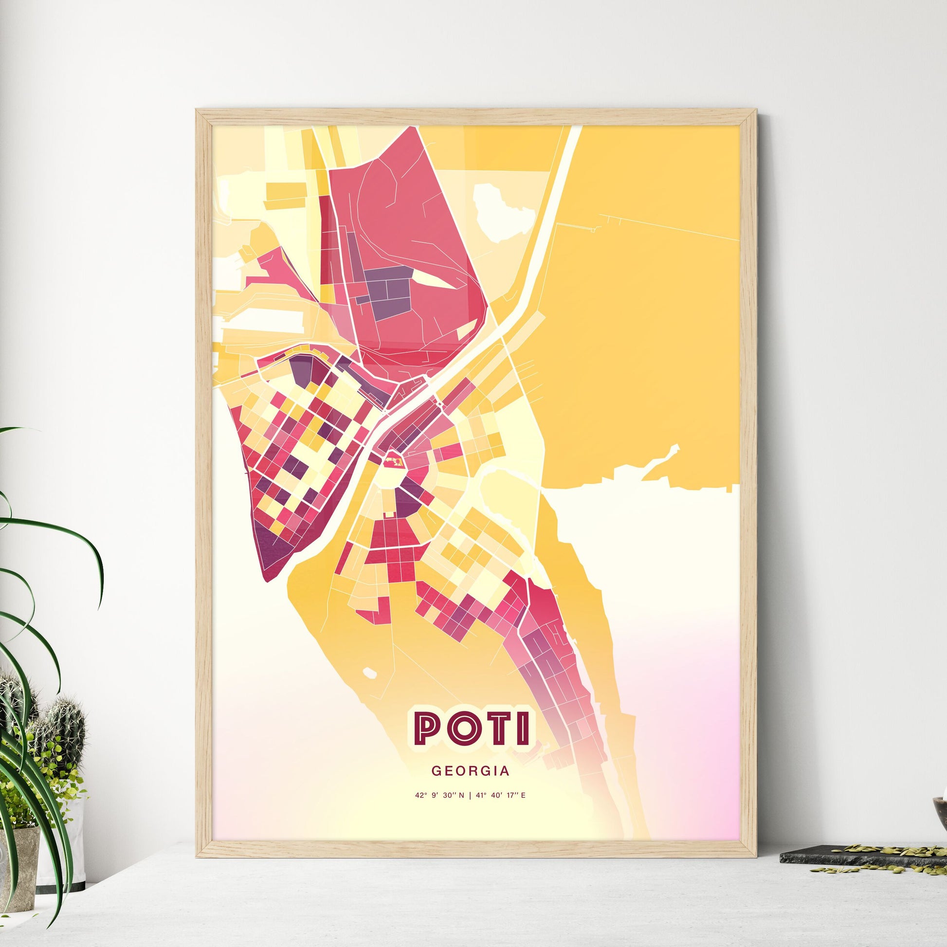 Colorful POTI GEORGIA Fine Art Map Hot Red