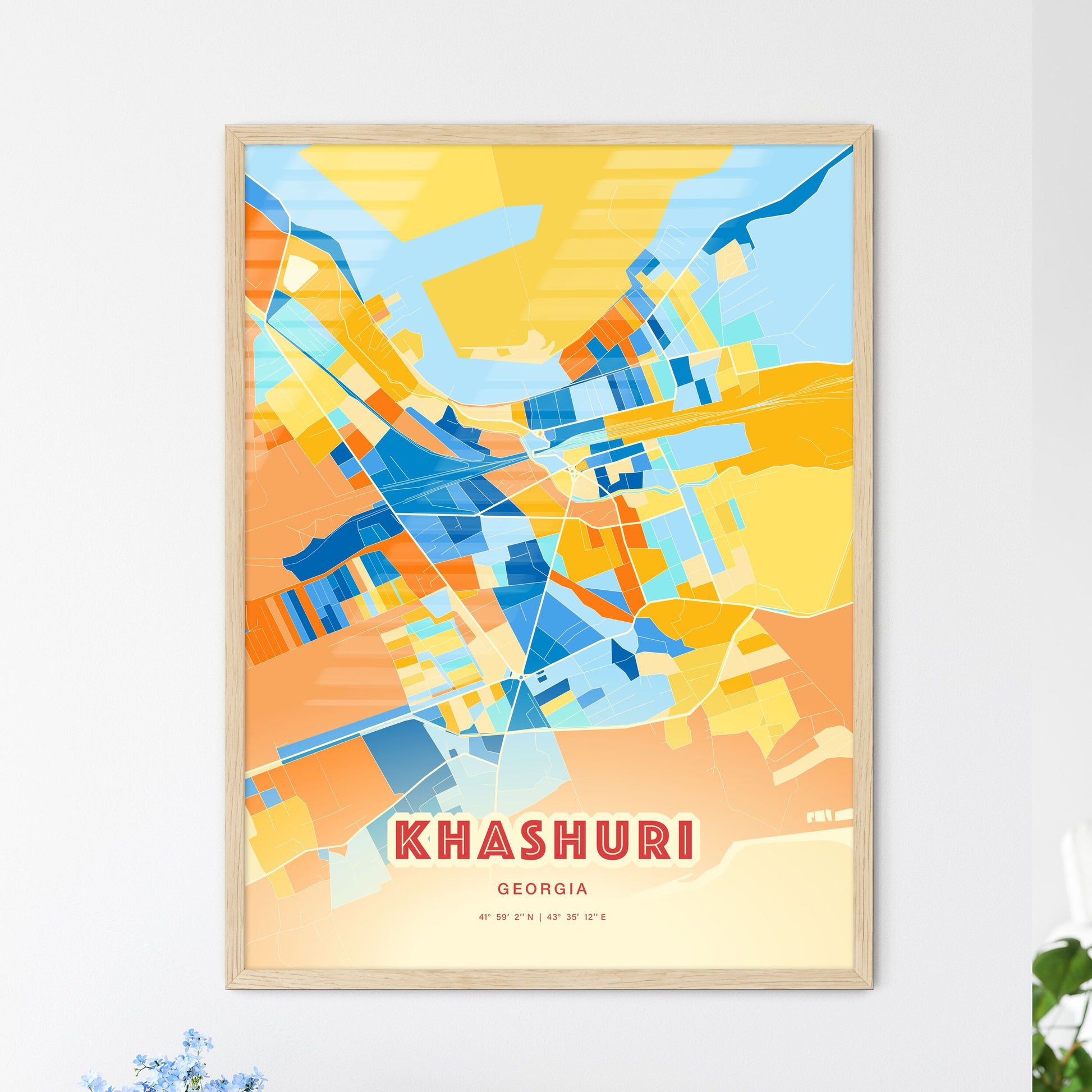 Colorful KHASHURI GEORGIA Fine Art Map Blue Orange