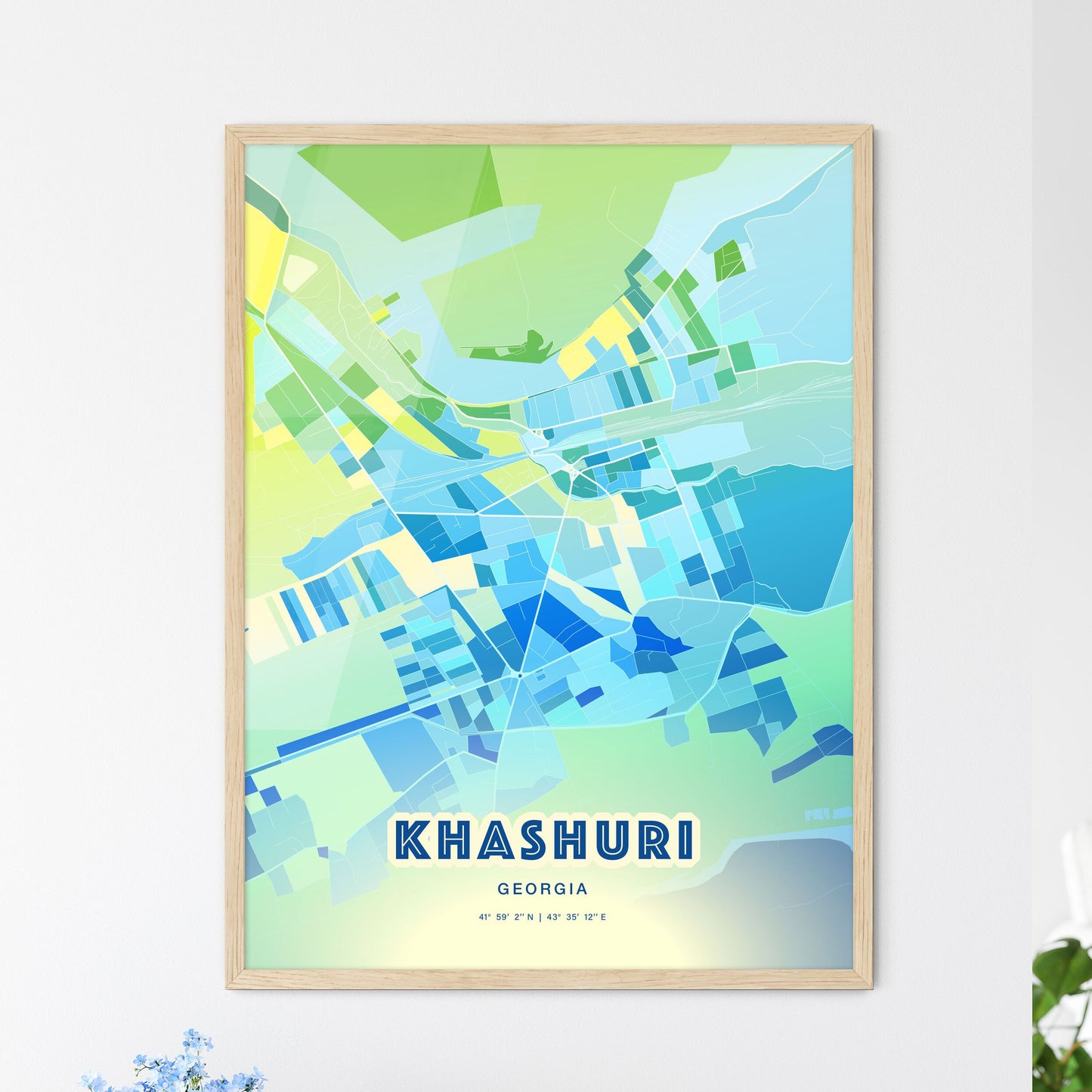 Colorful KHASHURI GEORGIA Fine Art Map Cool Blue