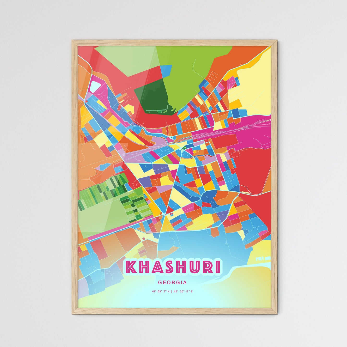 Colorful KHASHURI GEORGIA Fine Art Map Crazy Colors